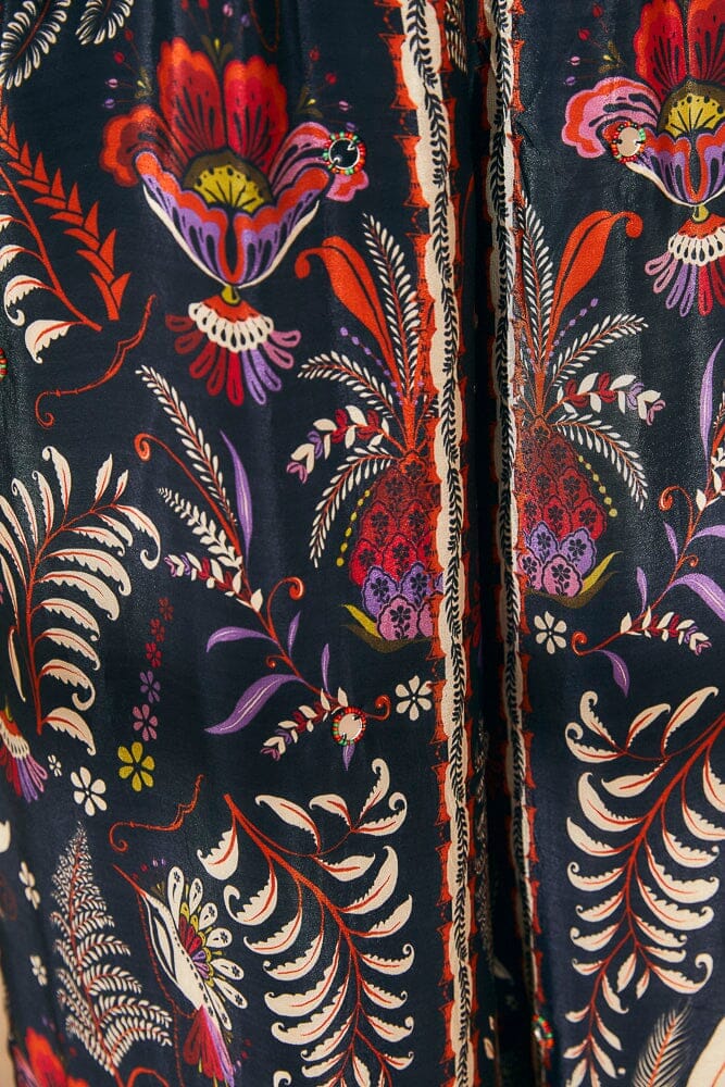 Black Classic Garden Mirror Trim Blouse