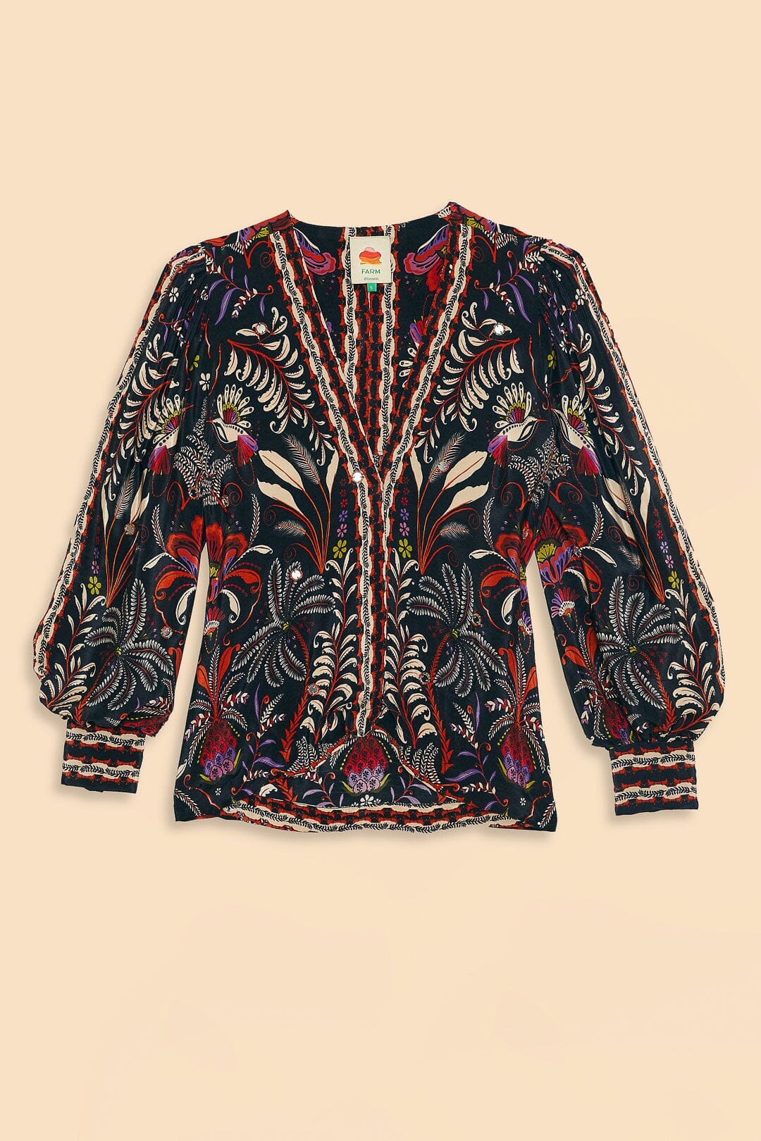 Black Classic Garden Mirror Trim Blouse