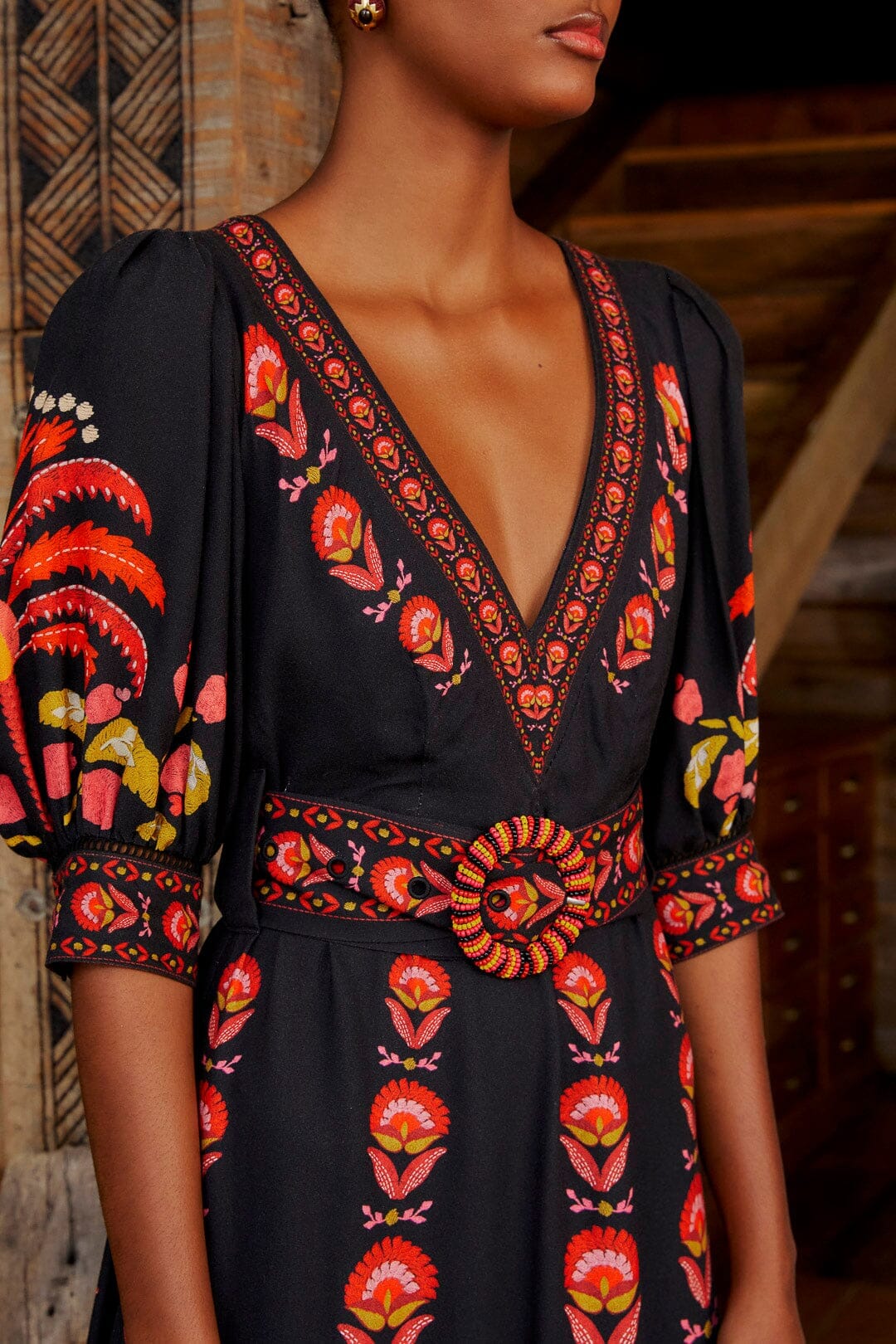 Black Palms Party Short Sleeve Maxi Dress