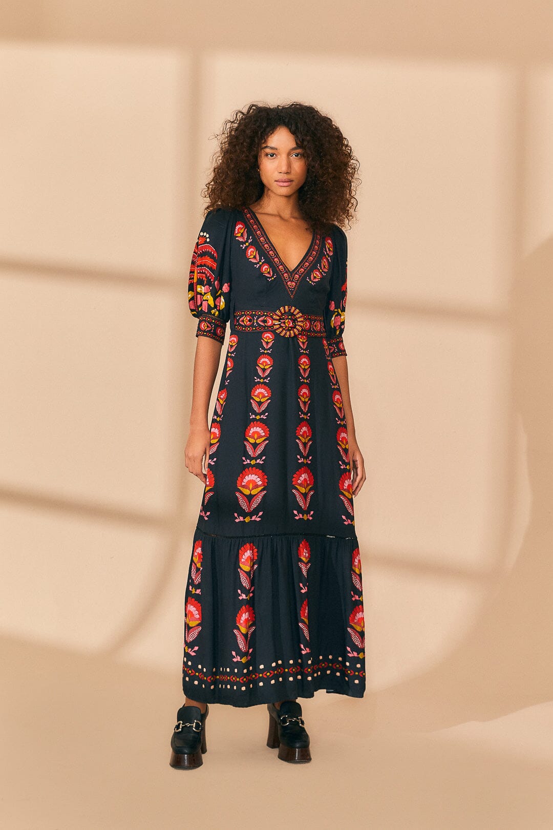 farm rio party dress Farm Rio ProvisRio Printed Open Back Maxi Dress - Fireworks Black