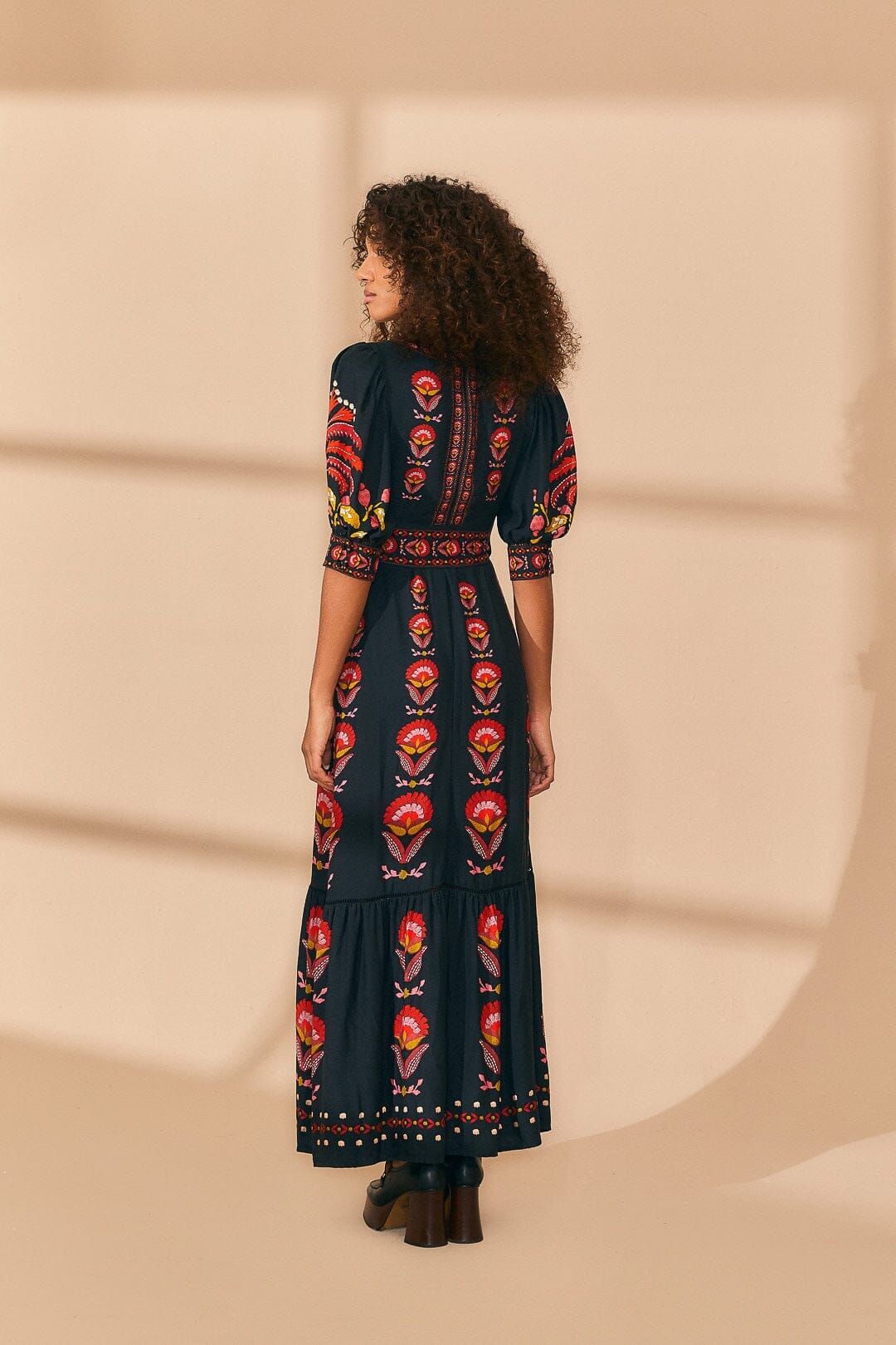 Black Palms Party Short Sleeve Maxi Dress