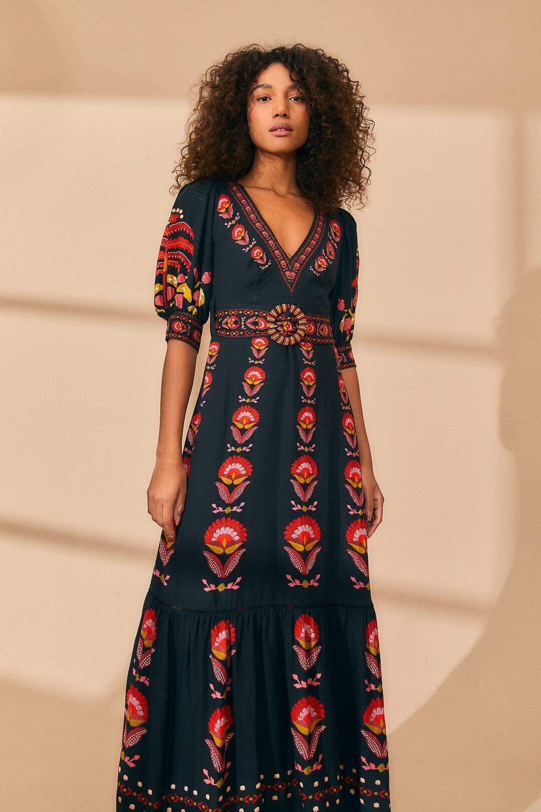 Black Palms Party Short Sleeve Maxi Dress