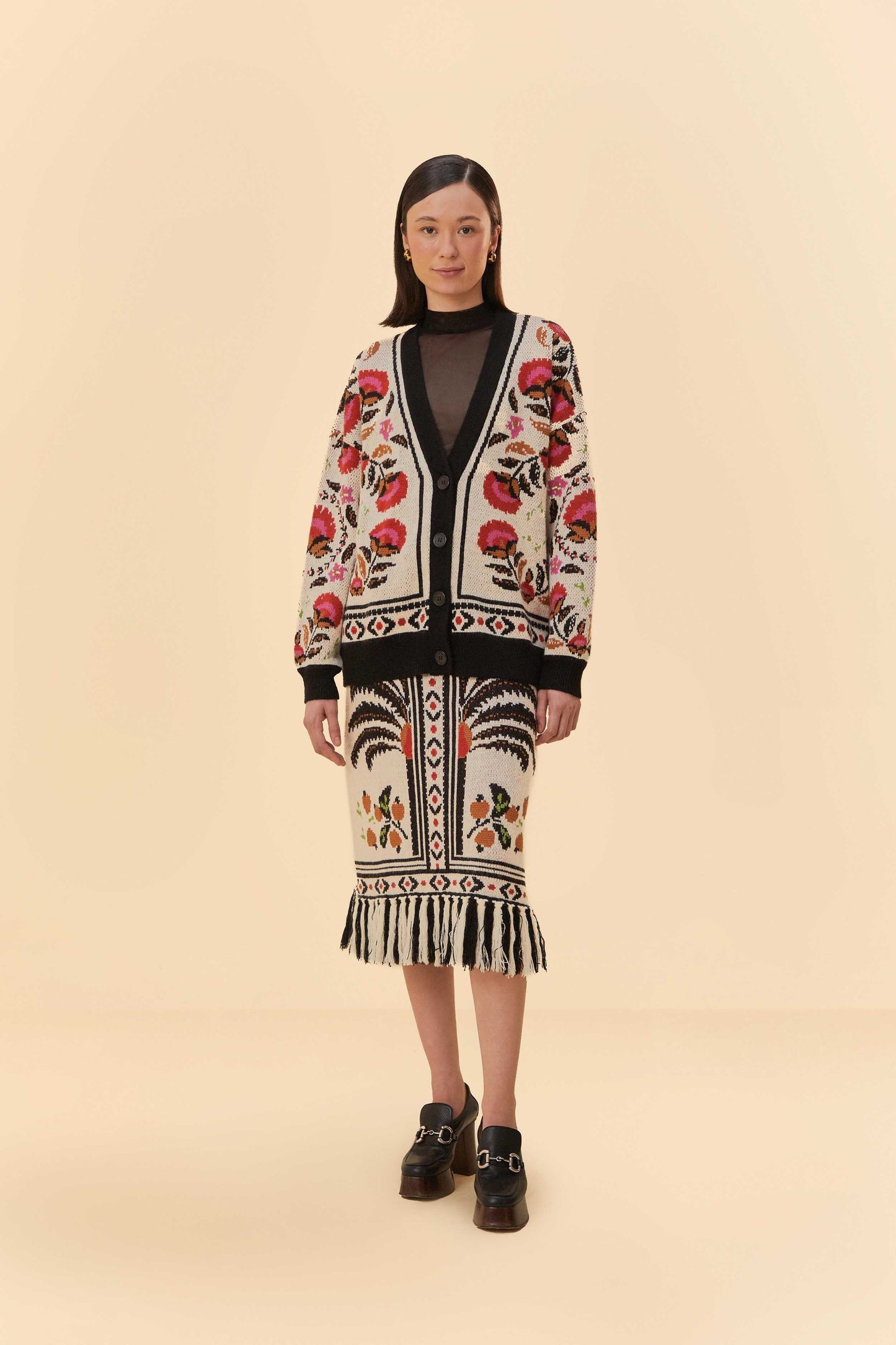 Sand Palms Paradise Knit Fringe Midi Skirt