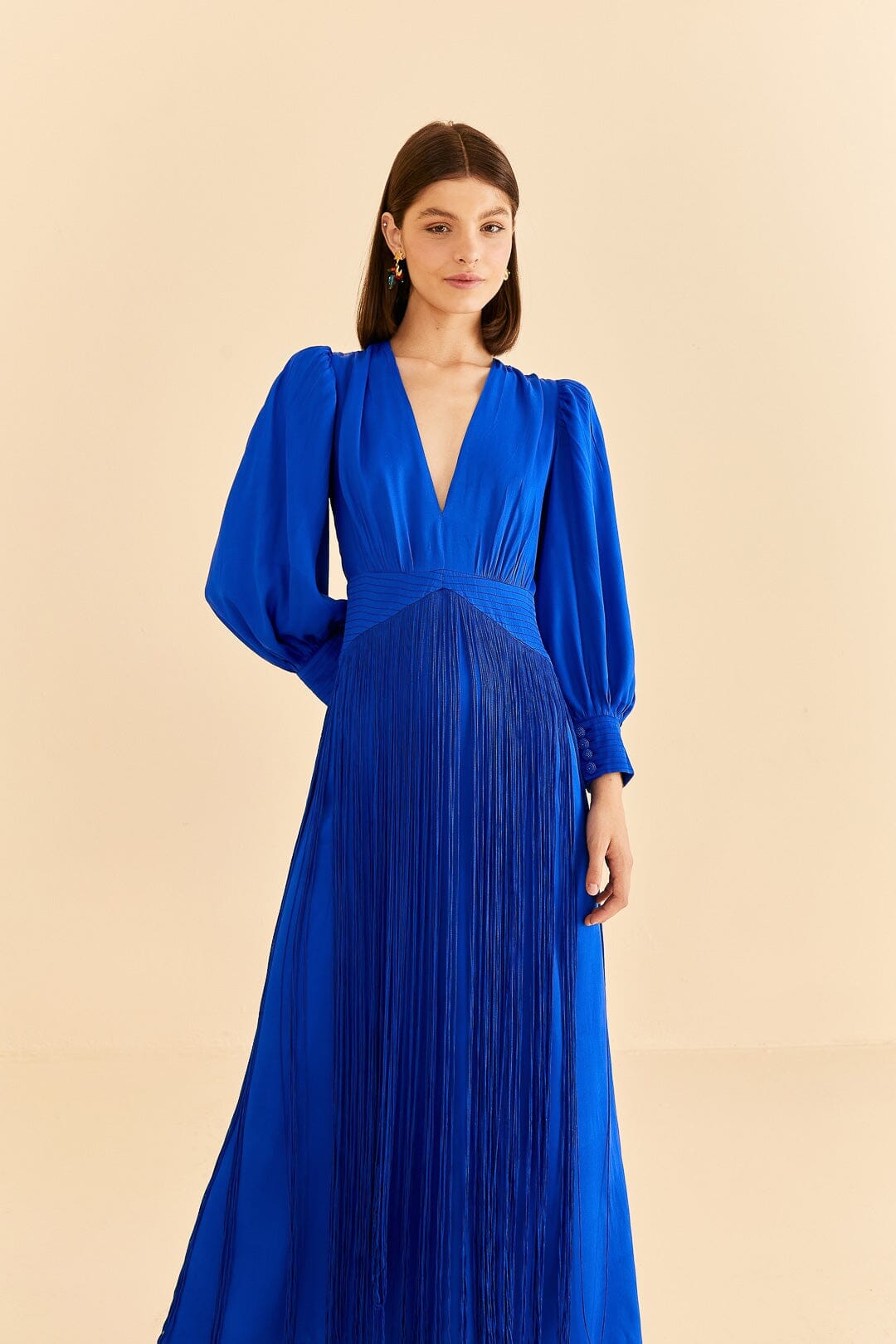Bright Blue Fringes Maxi Dress
