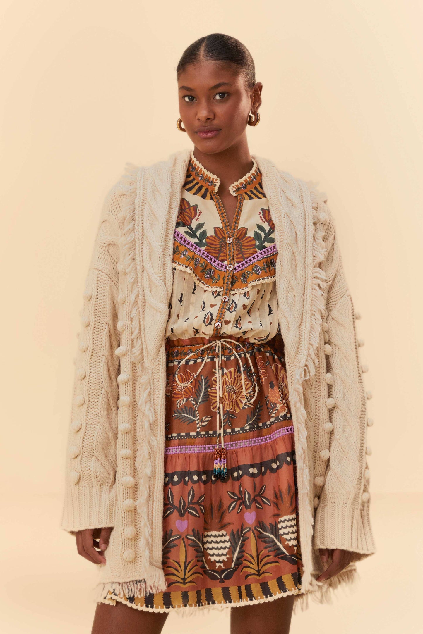 Khaki Braided Knit Cardigan