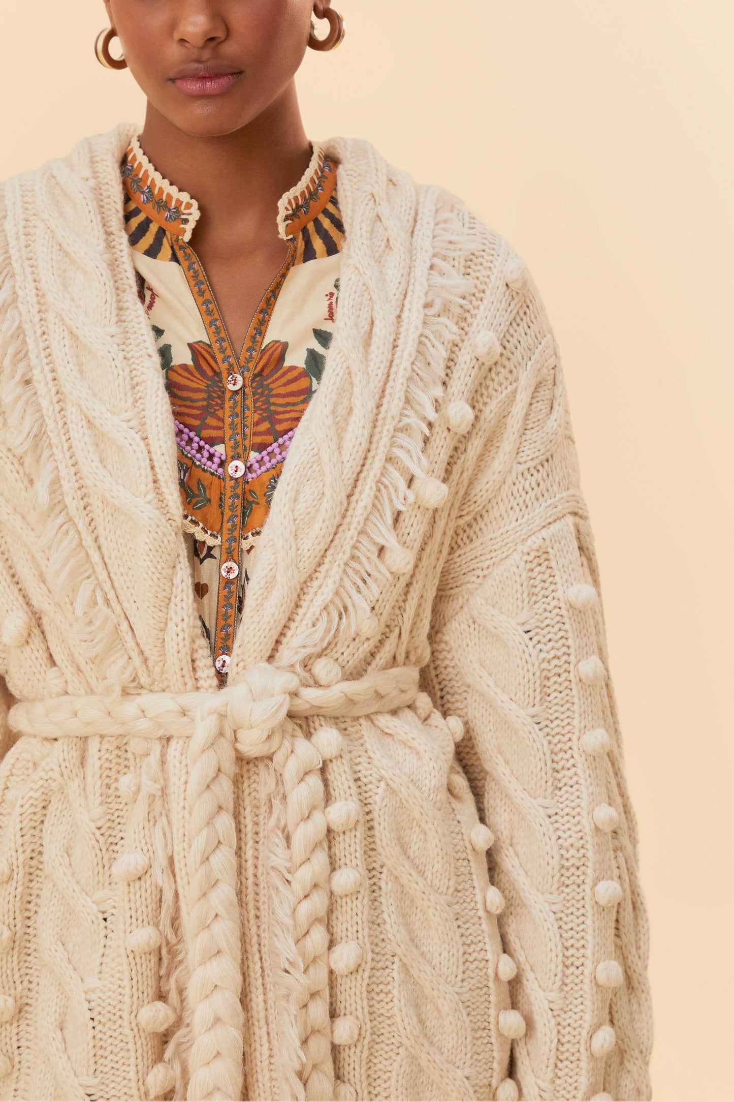 Khaki Braided Knit Cardigan