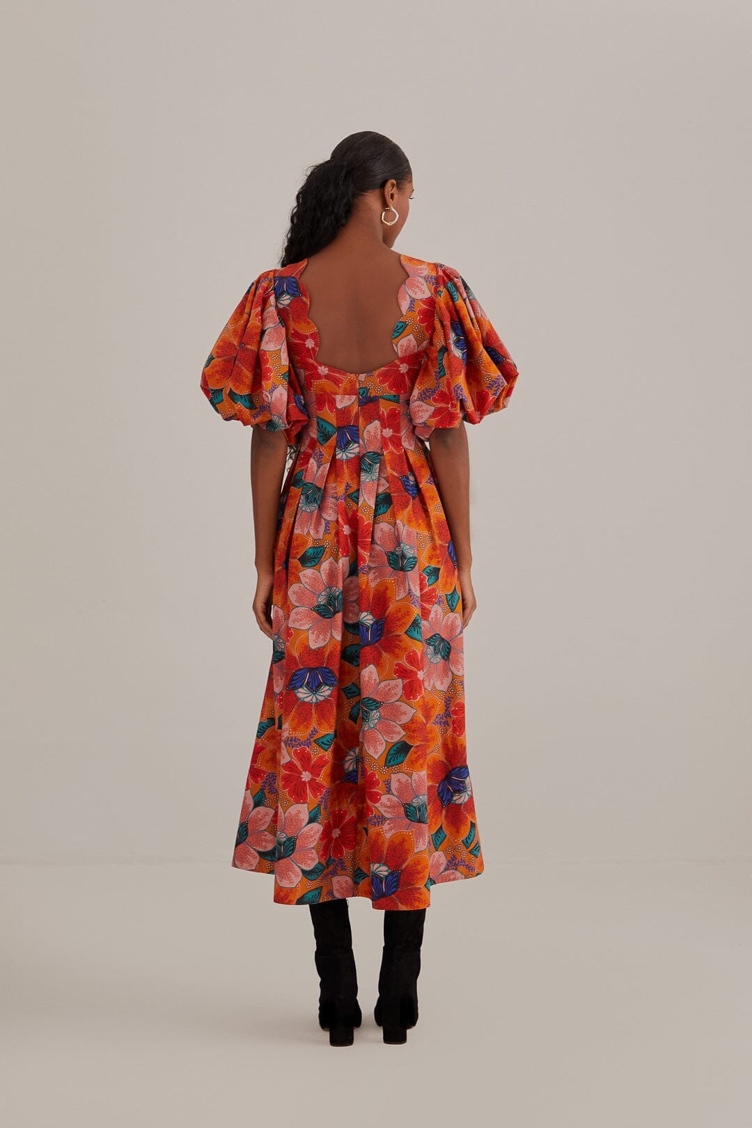 Orange Marias Floral Cut-Out Midi Dress