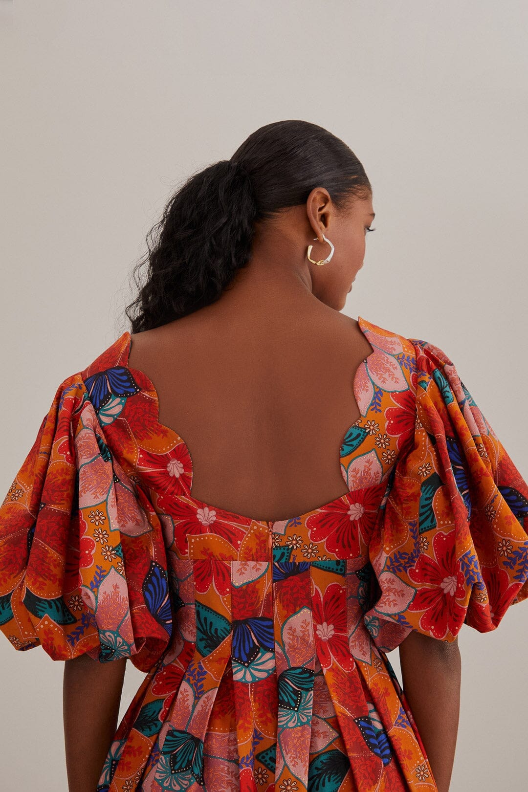 Orange Marias Floral Cut-Out Midi Dress