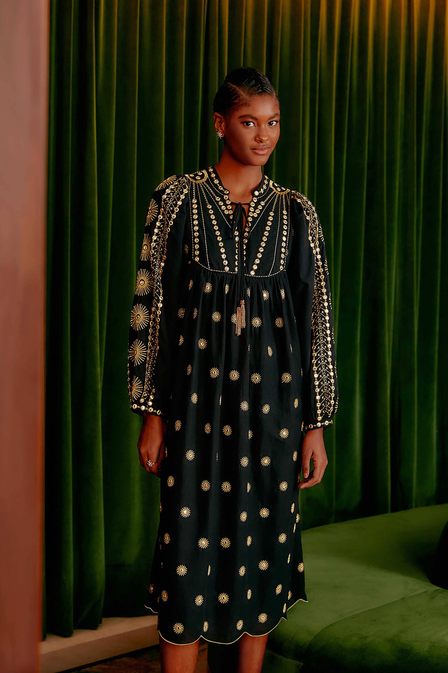 Sun Embroidered Midi Dress