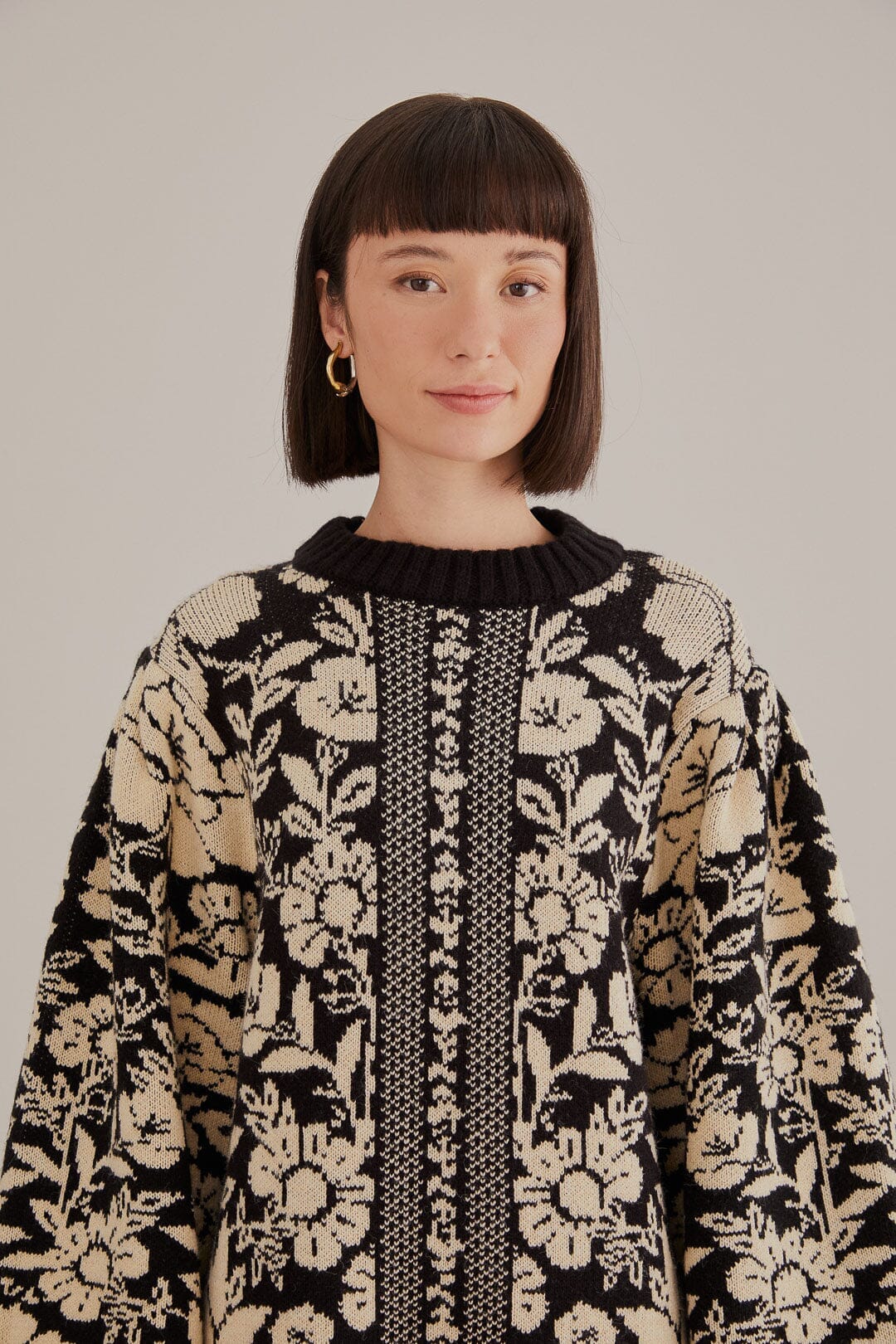 Black Pineapple Garden Mini Sweater Dress
