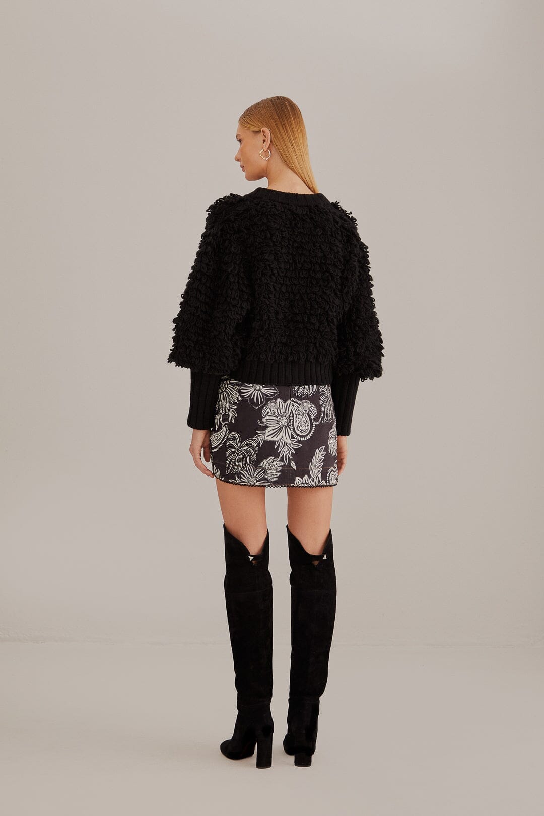 Black Textured V Neck Cardigan