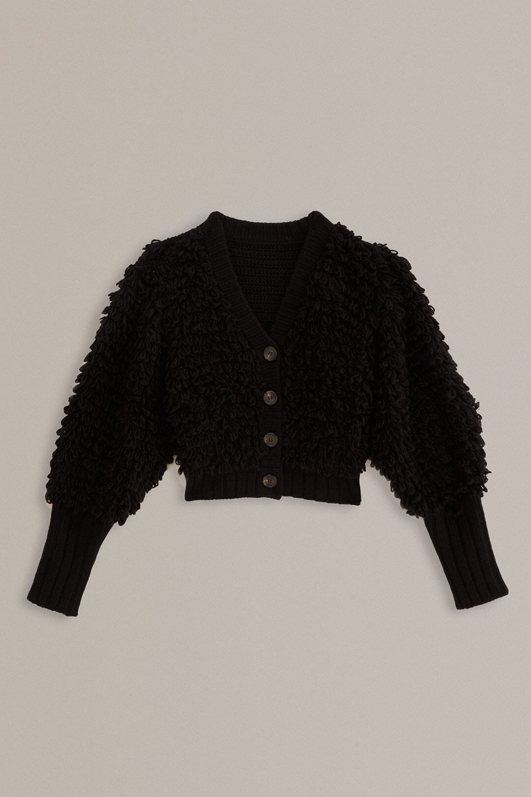 Black Textured V Neck Cardigan
