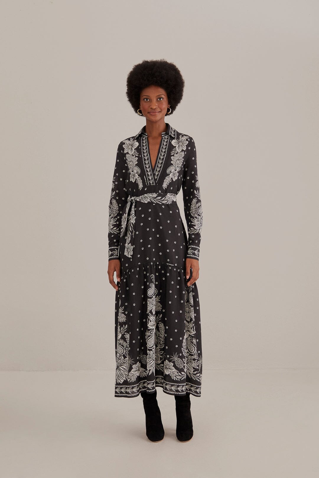 Black Paisley Bloom Maxi Dress