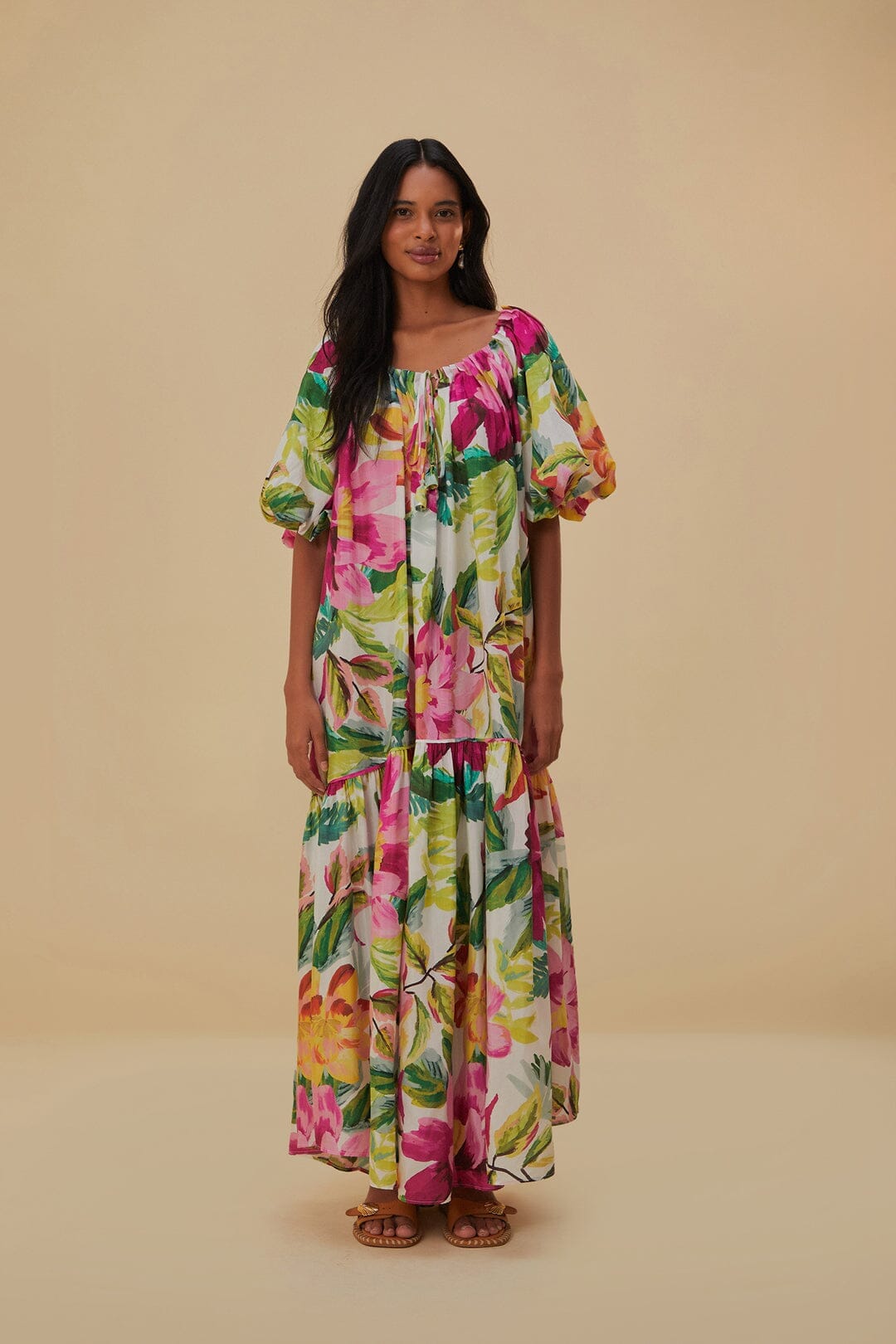 Off-White Painted Flowers Maxi Dress