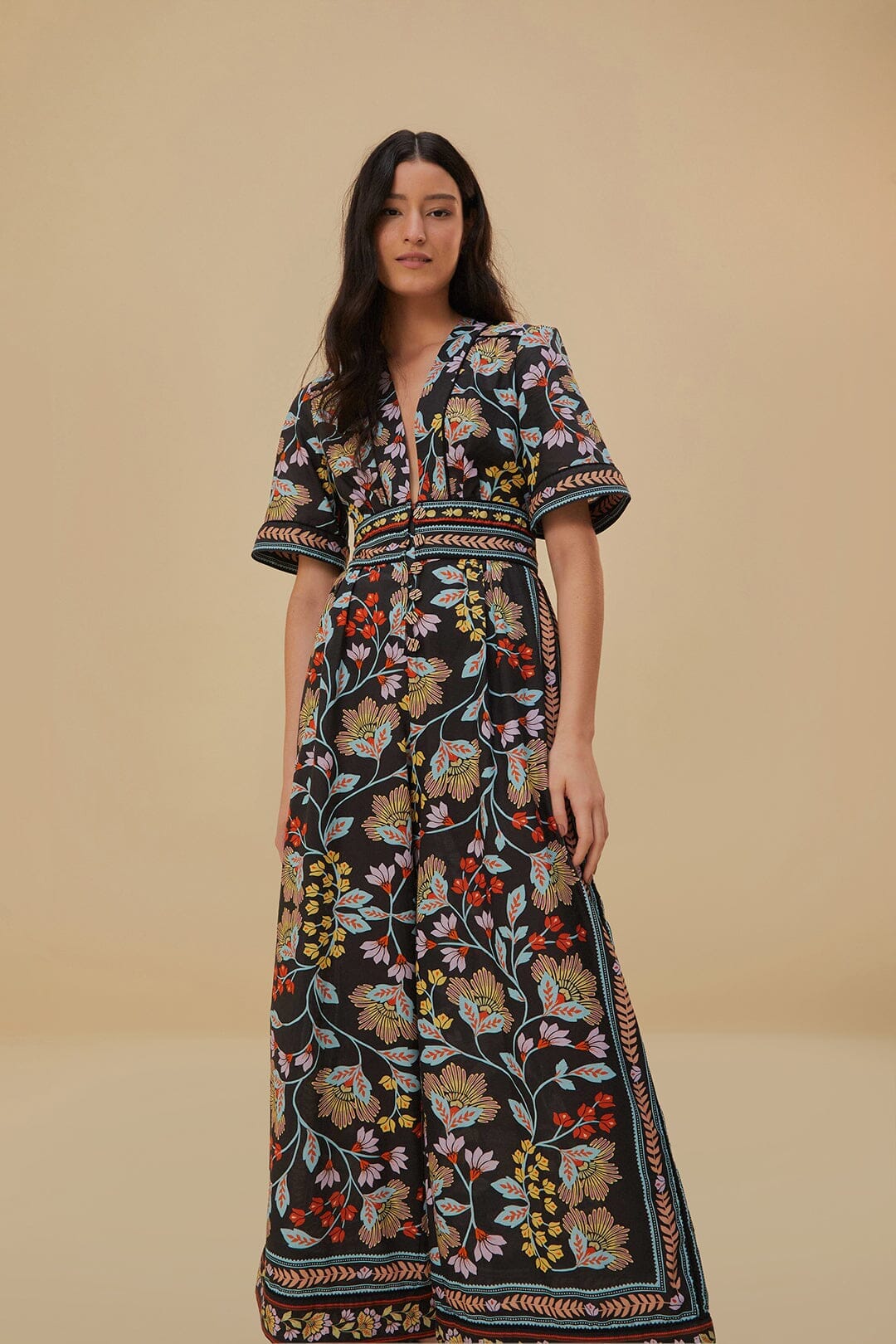 FARM RIO ACTIVE Flowery Black Jumpsuit