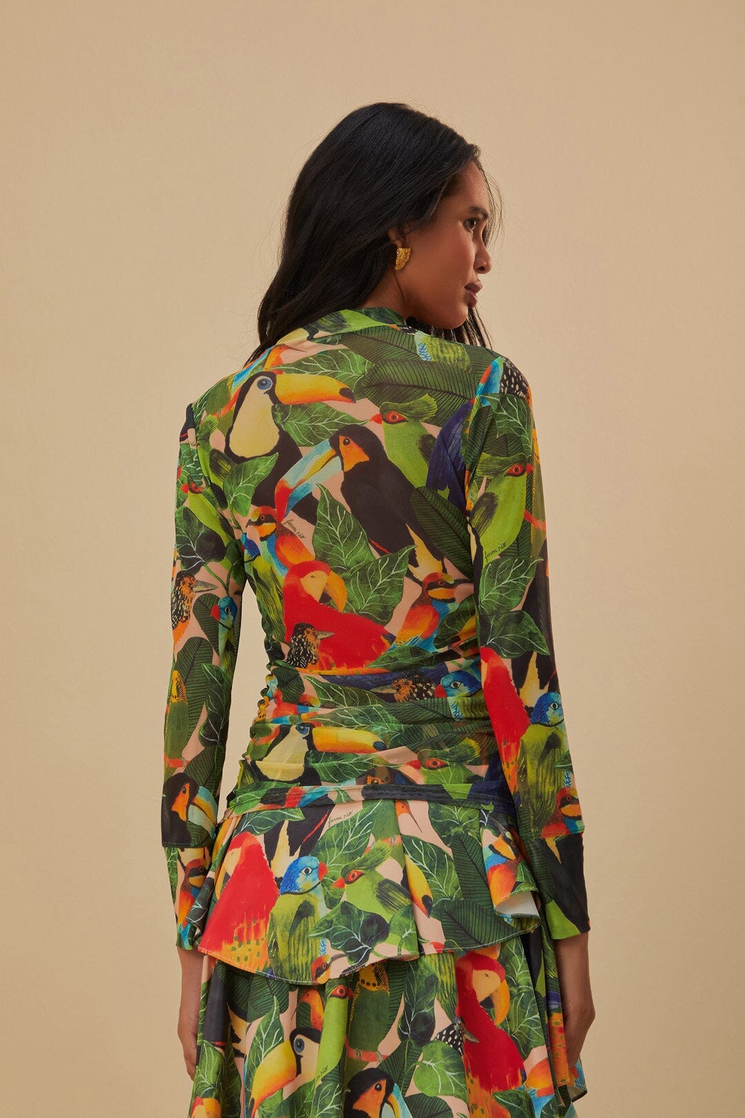 Bird Leaves Sand Tulle Blouse