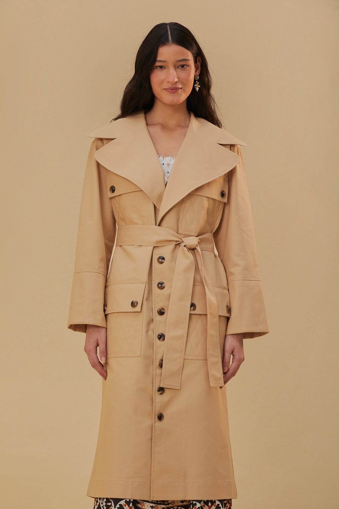Pockets Over Nude Trench Coat