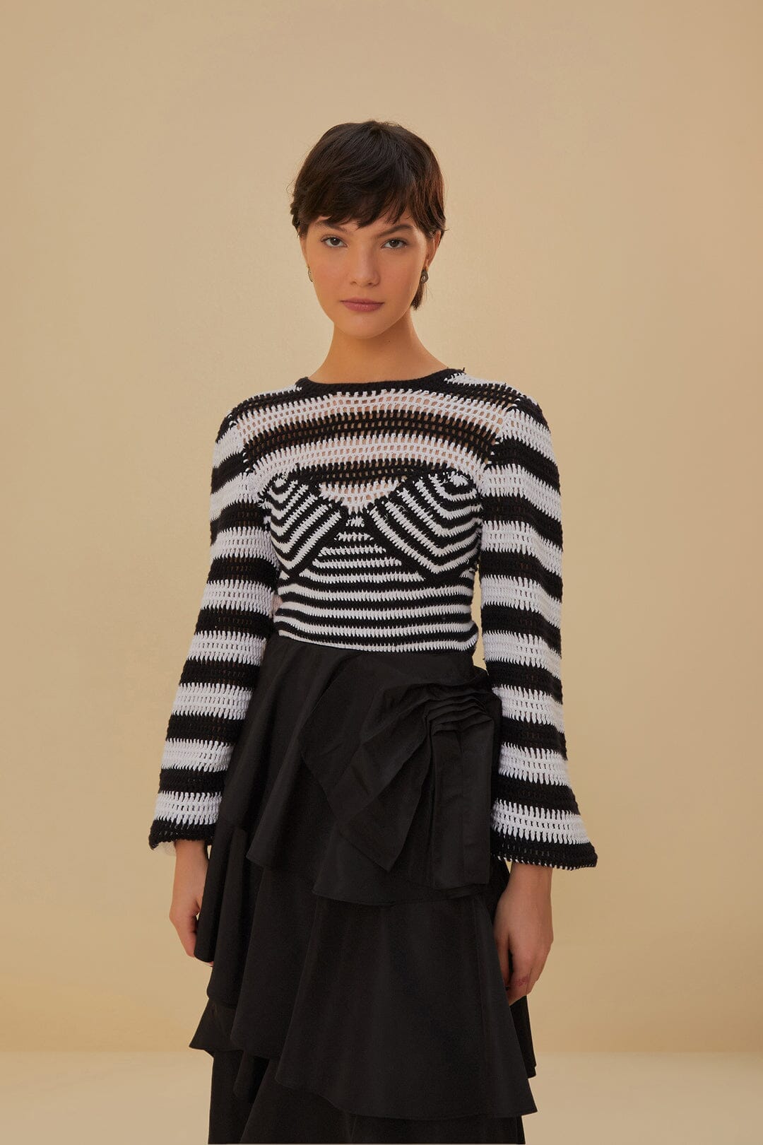 White Stripes Crochet Blouse