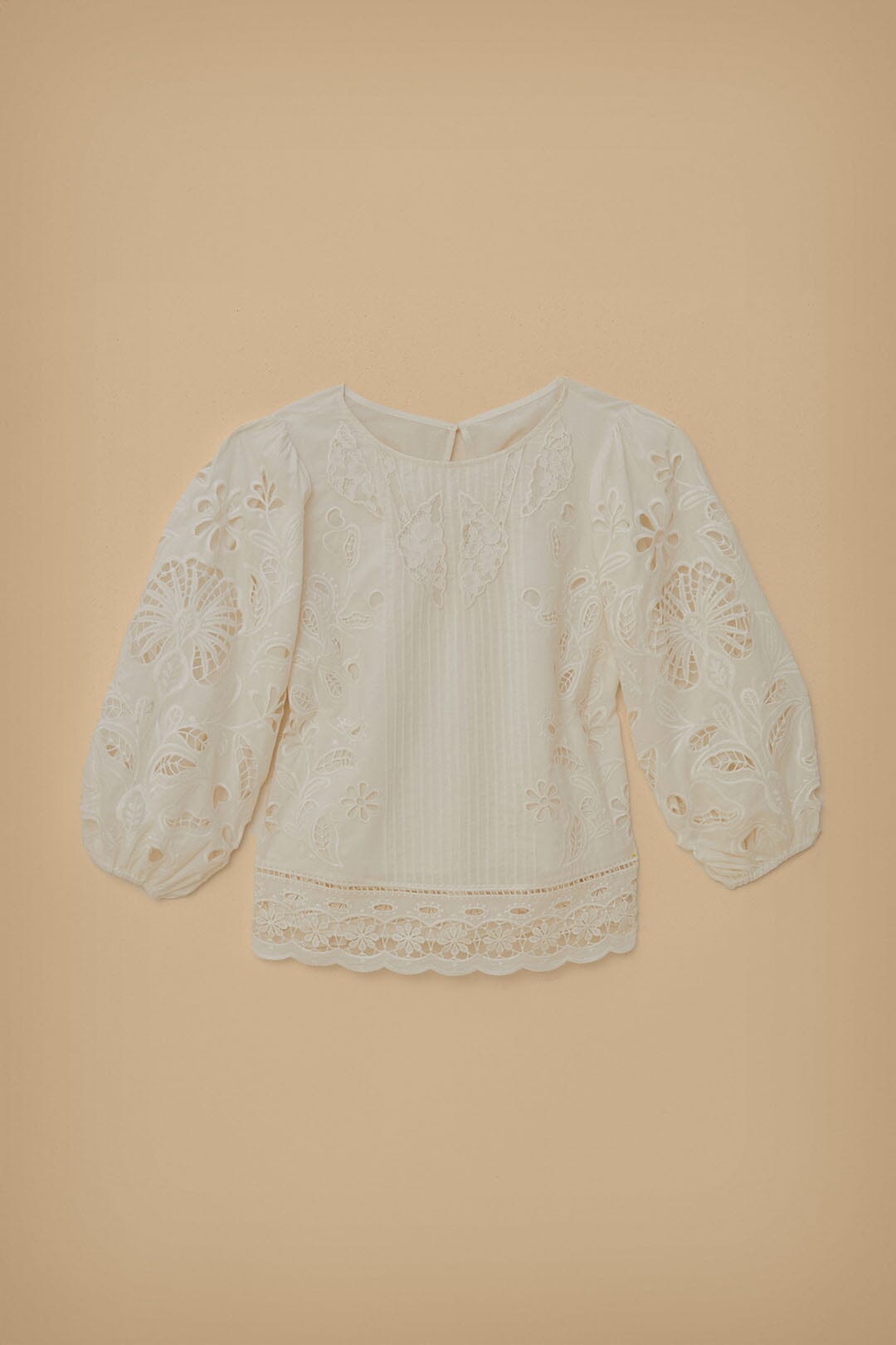 White Richelieu Short Sleeve Blouse