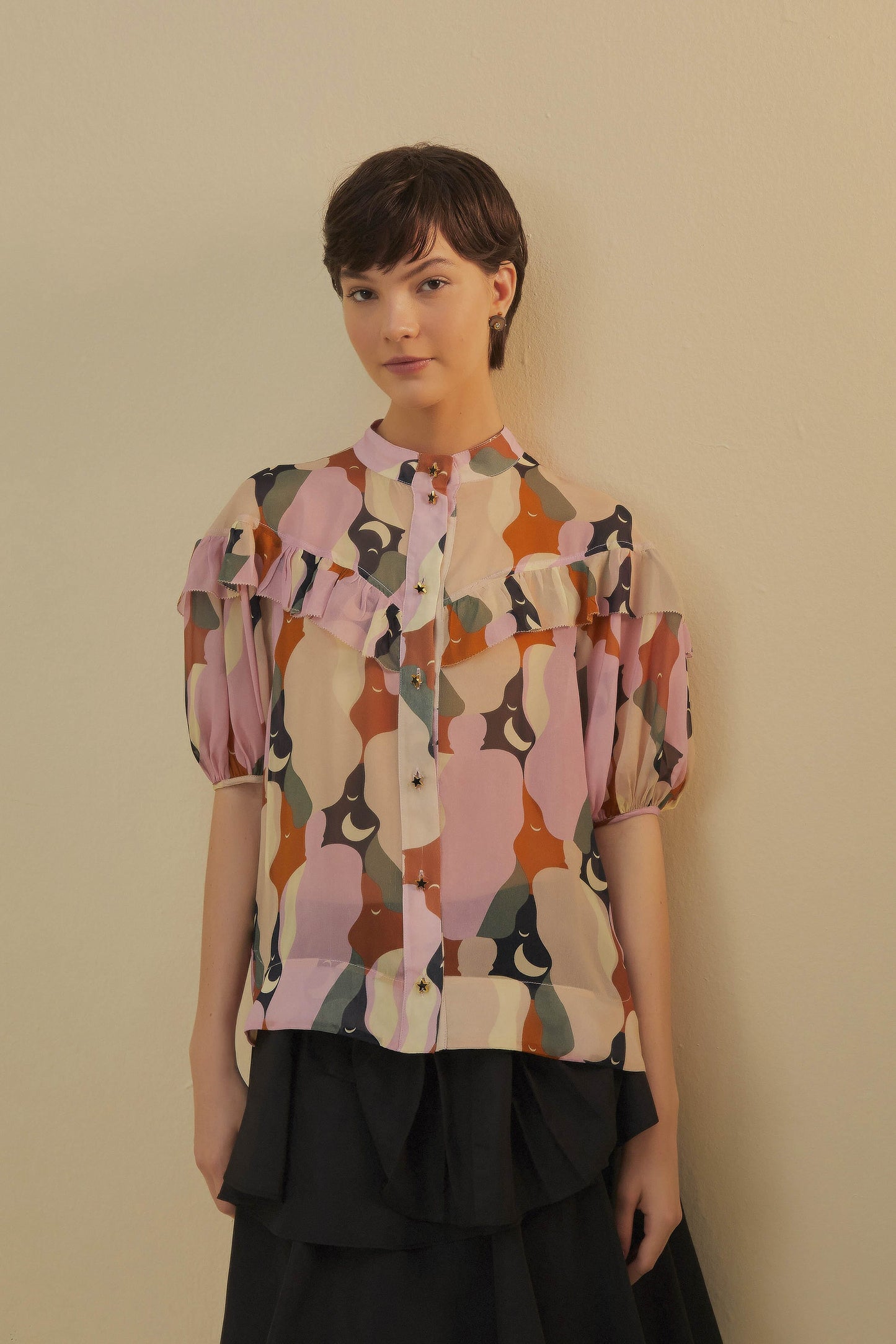 The Kiss Multicolor Short Sleeve Blouse