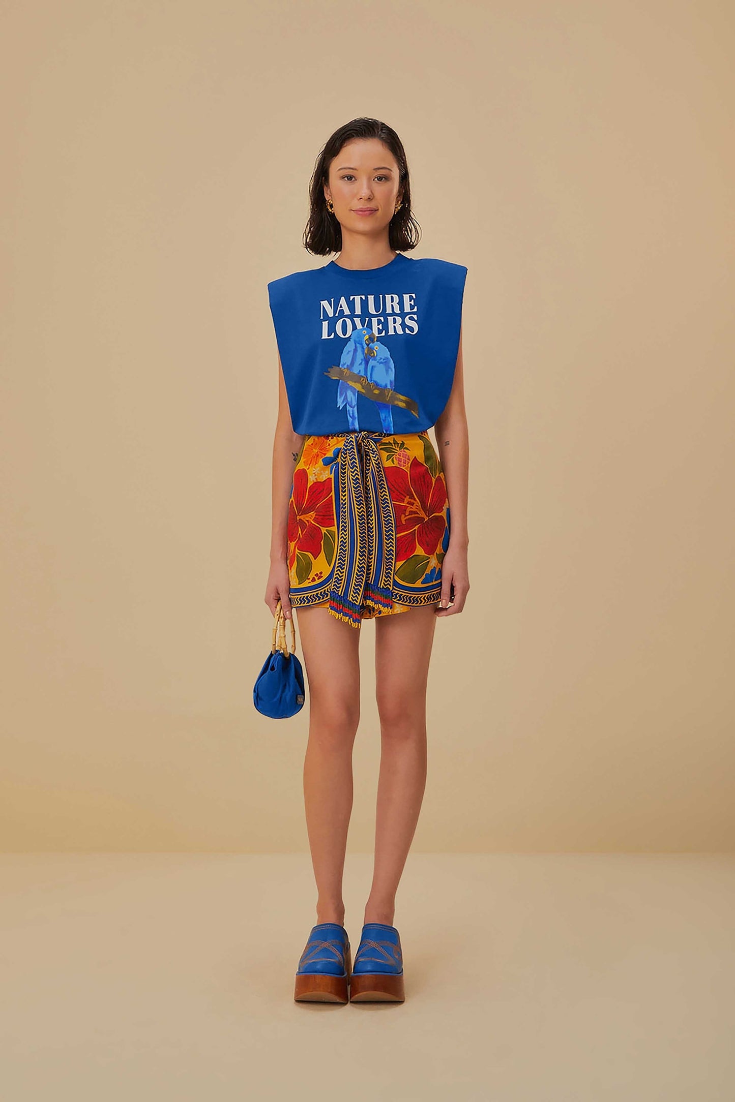 Blue Nature Lovers Shoulder Pad Organic Cotton T-Shirt