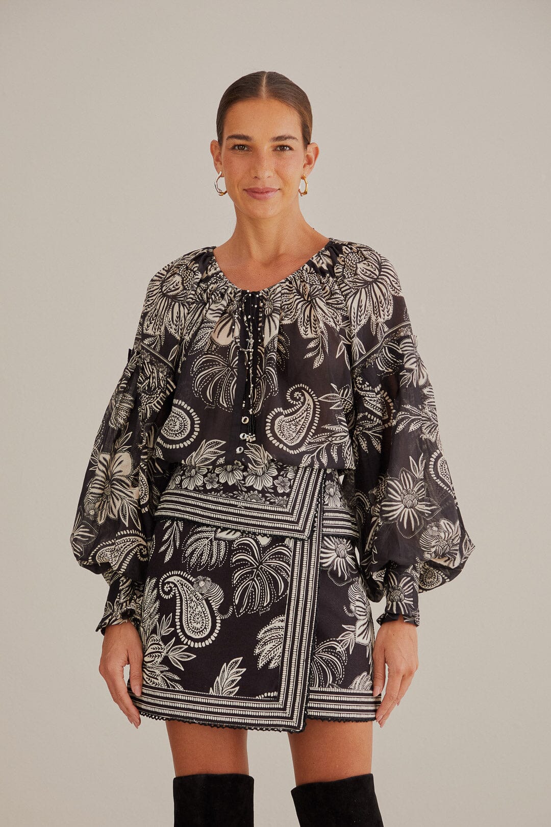 Black Paisley Bloom Mini Skirt