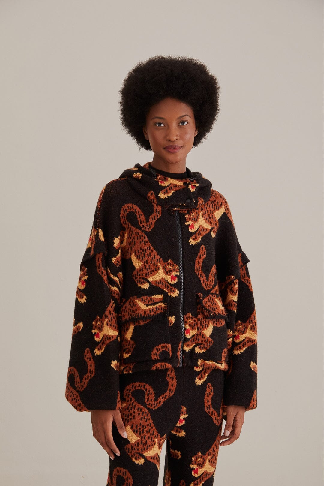 Black Leopards Knit Jacket