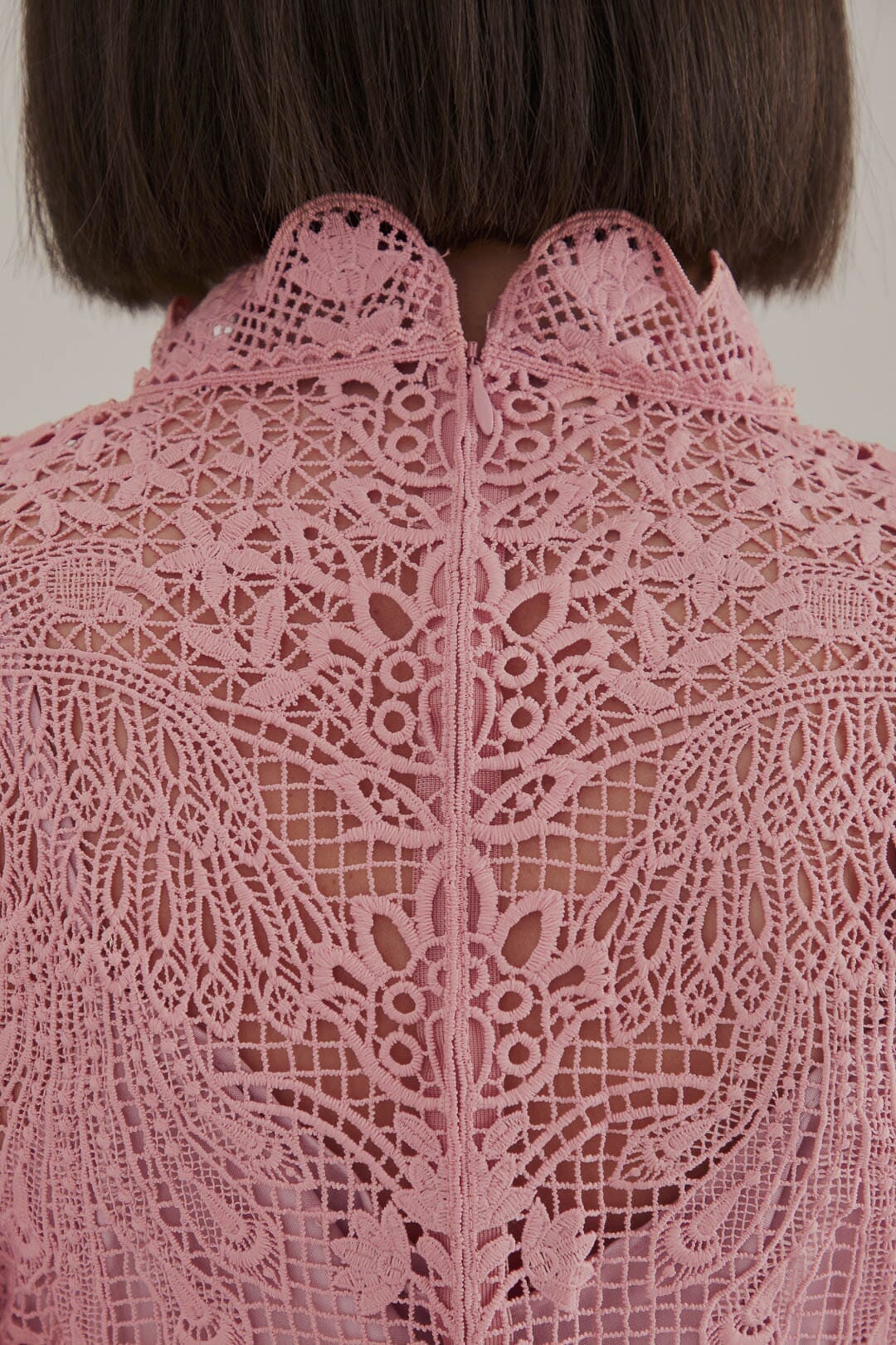 Blush Pink Guipure Long Sleeve Blouse