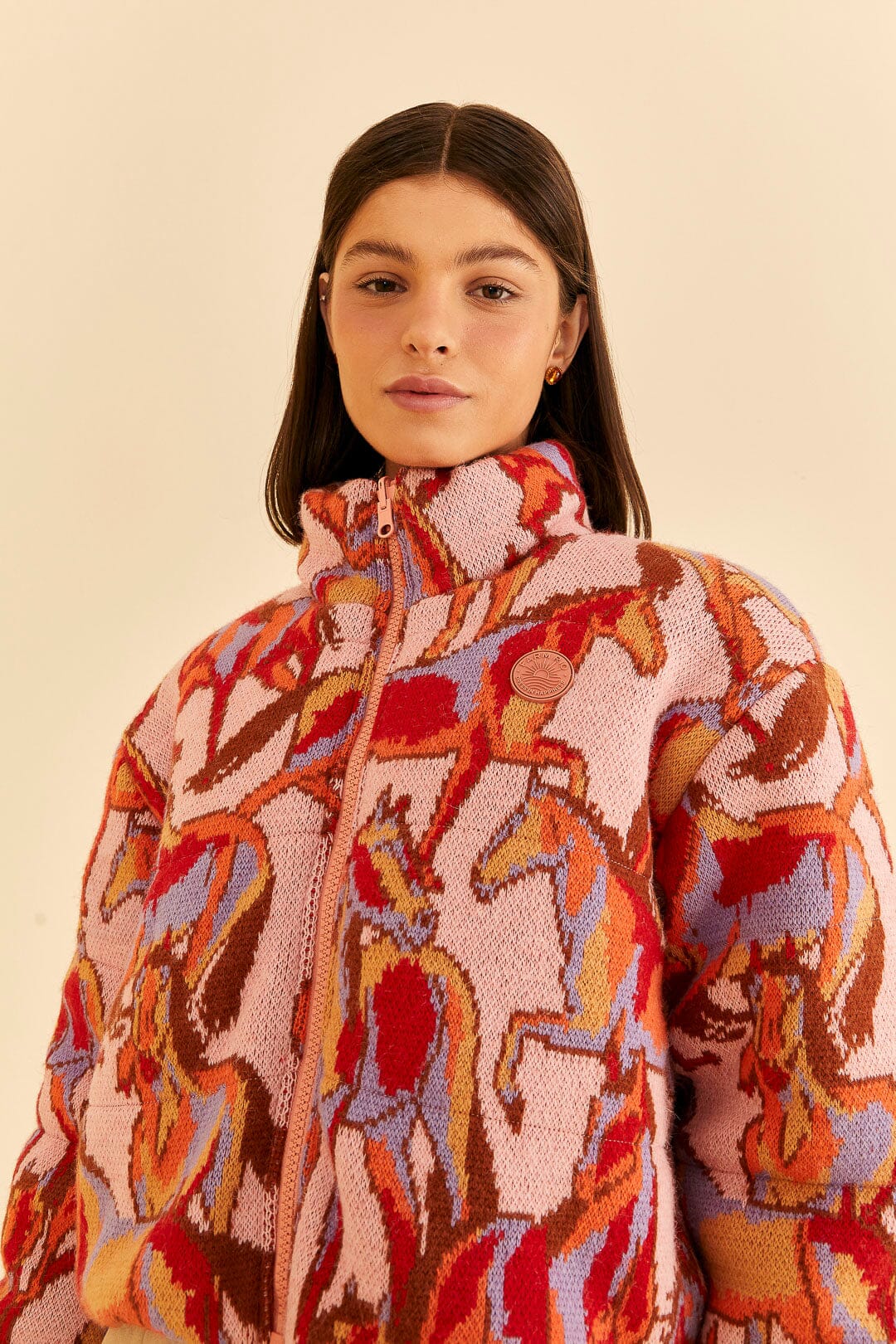 Rose Wild Horses Tricot Reversible Puffer Jacket