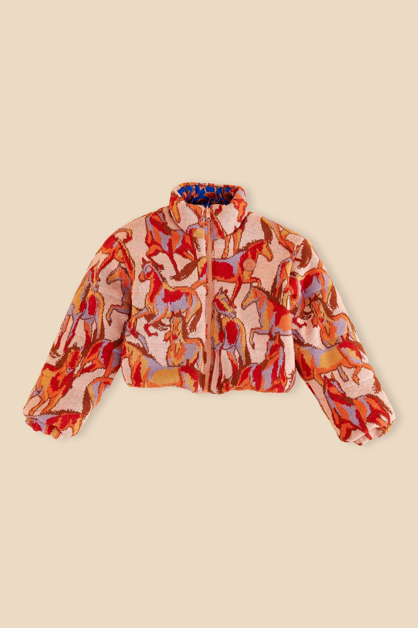 Rose Wild Horses Tricot Reversible Puffer Jacket