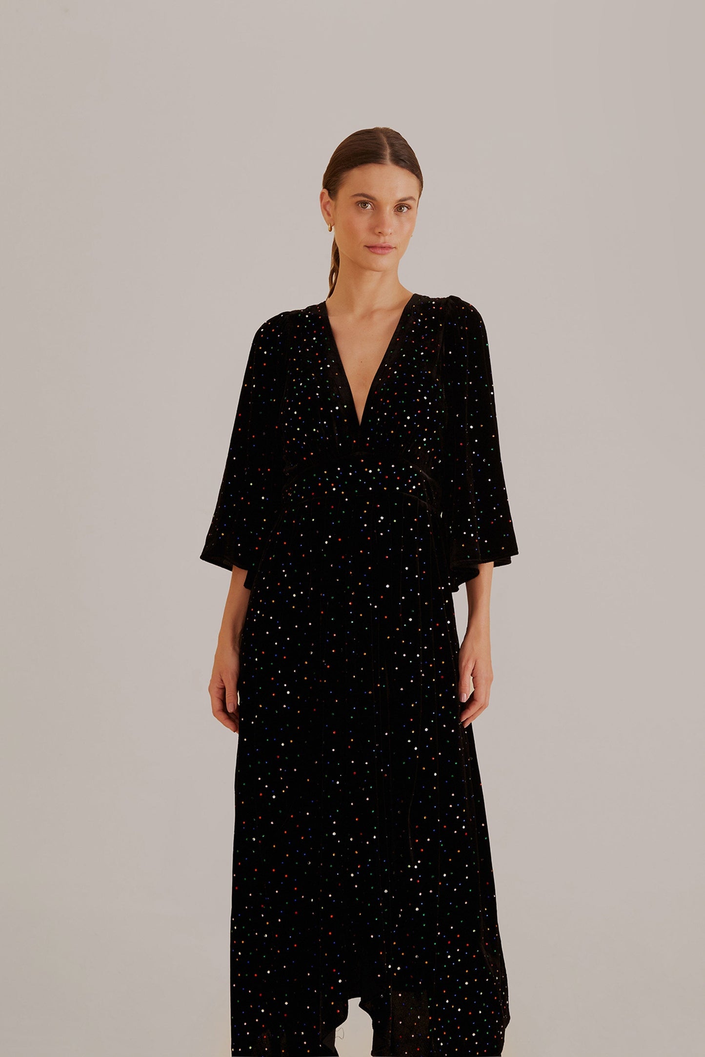 Black Velvet Short Sleeve Midi Dress