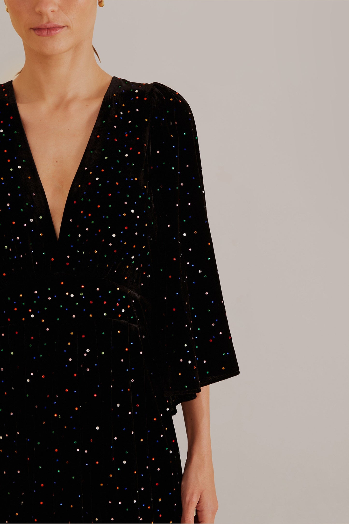 Black Velvet Short Sleeve Midi Dress