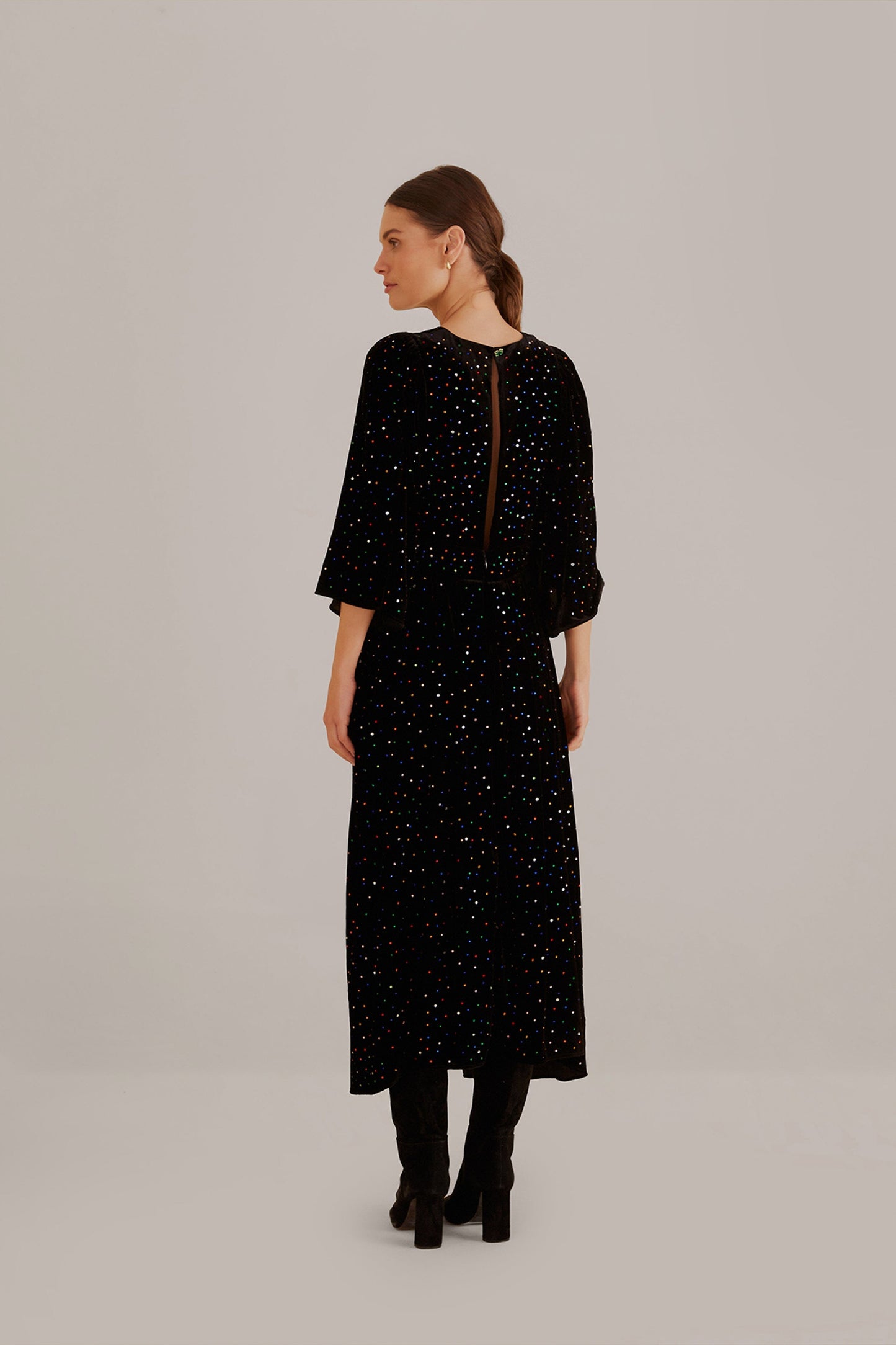 Black Velvet Short Sleeve Midi Dress