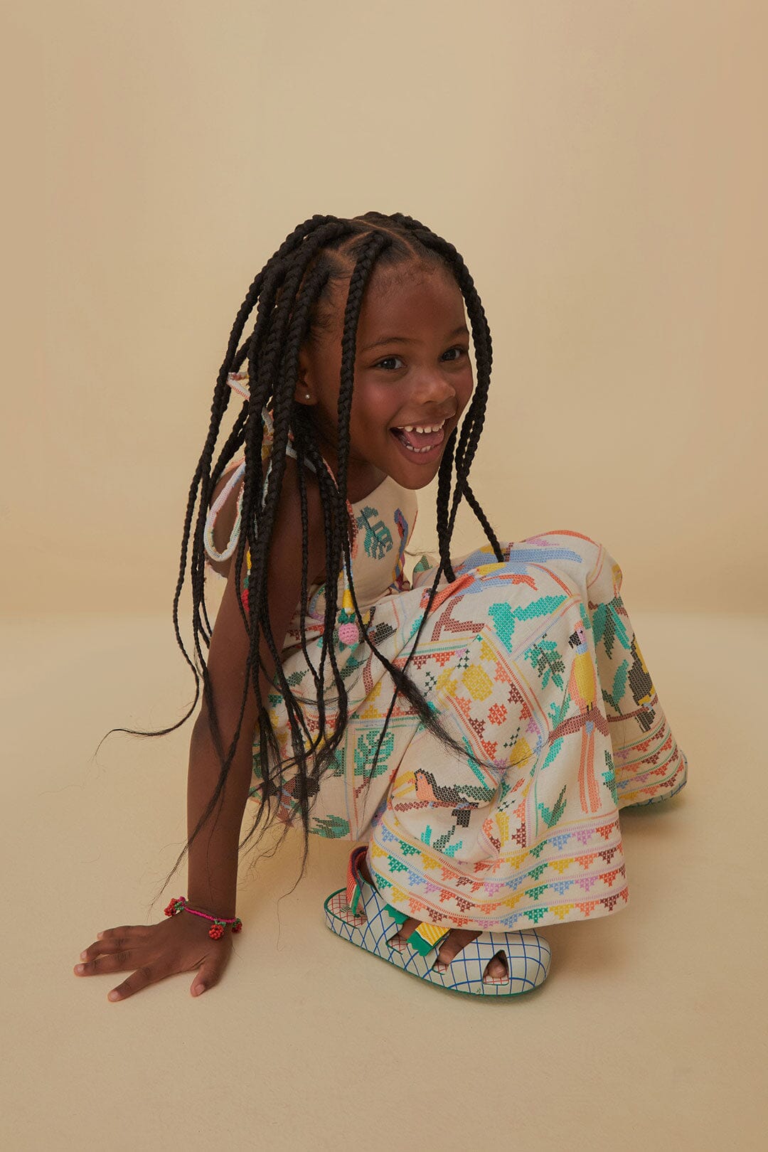 Stitched Birds Scarf Kids Jumpsuit
