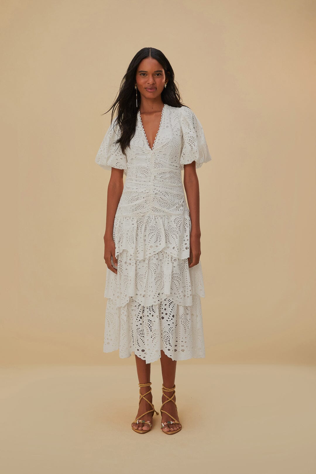 White Cotton Eyelet Puff Sleeve Midi Dress – FARM Rio