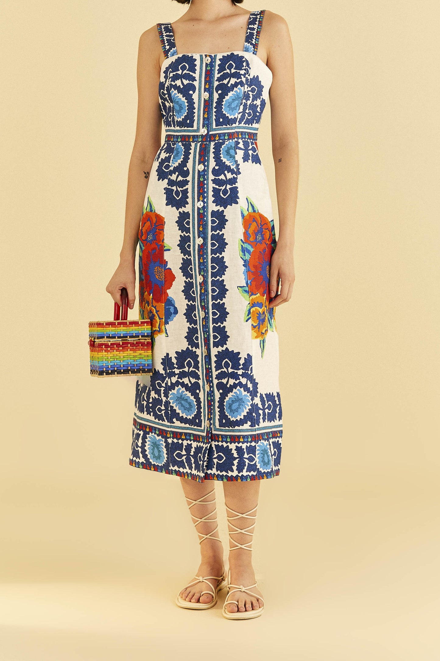 Off-White Flower Tapestry Midi Dress