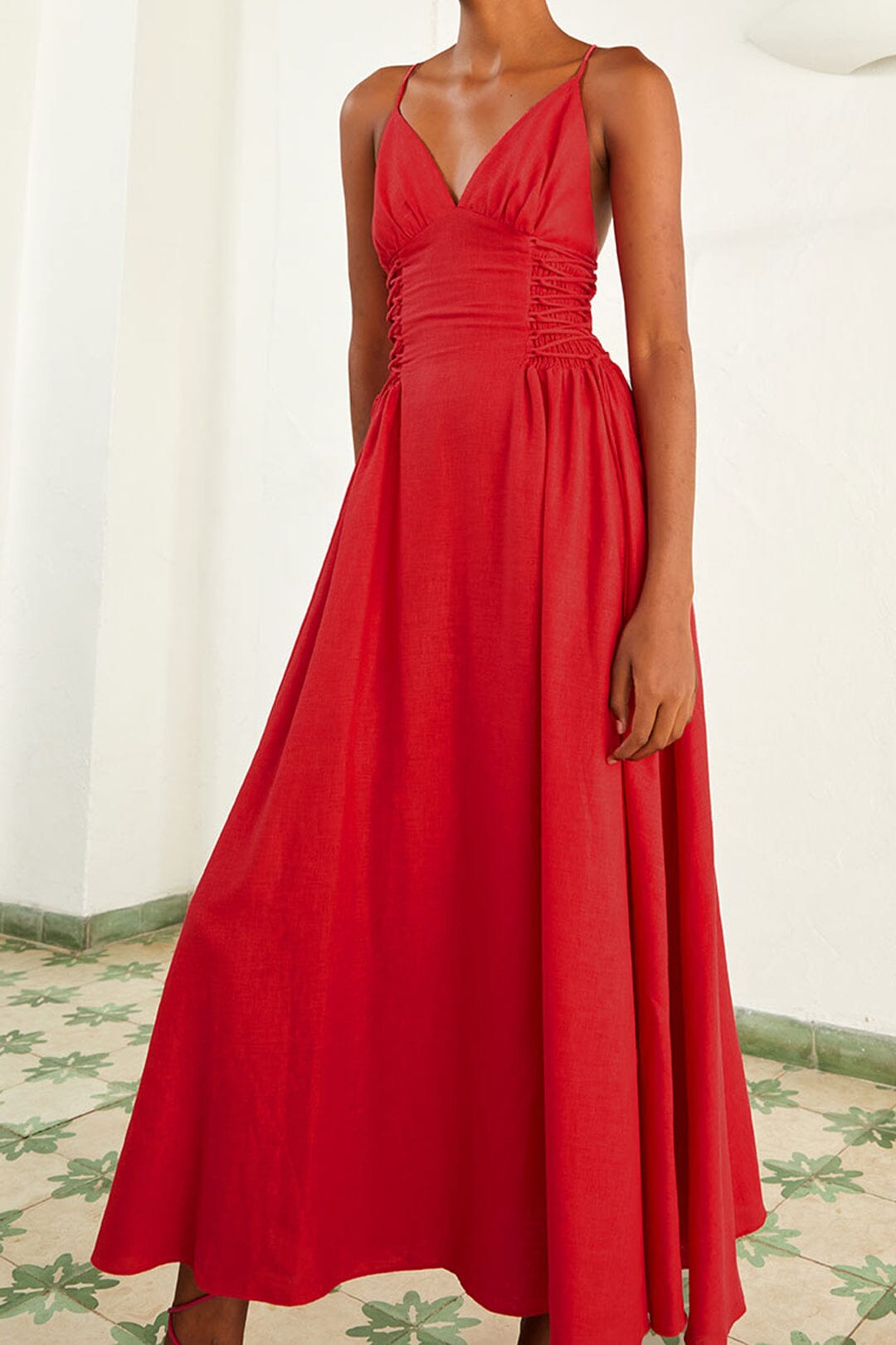 Red Sleeveless Midi Dress