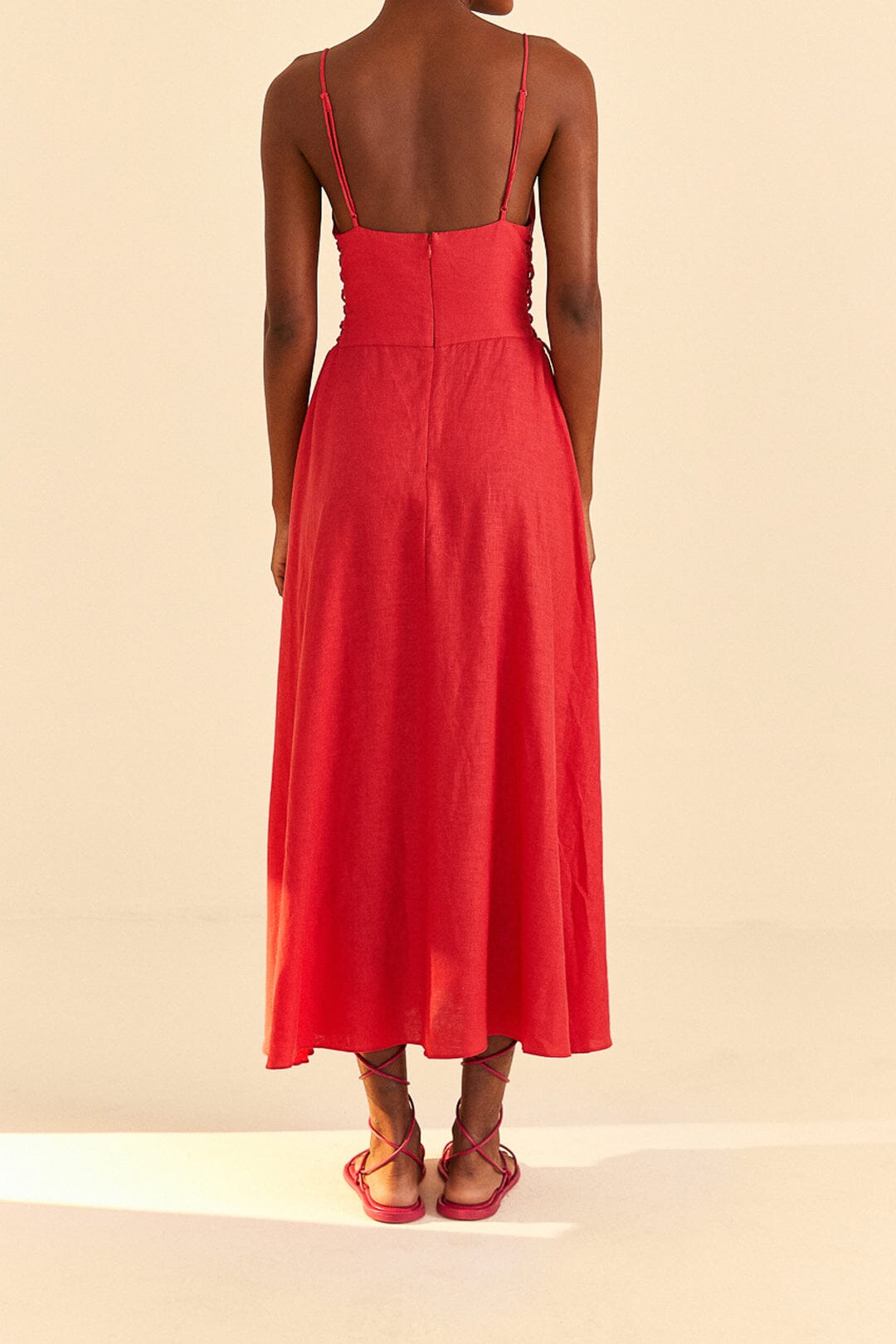 Red Sleeveless Midi Dress