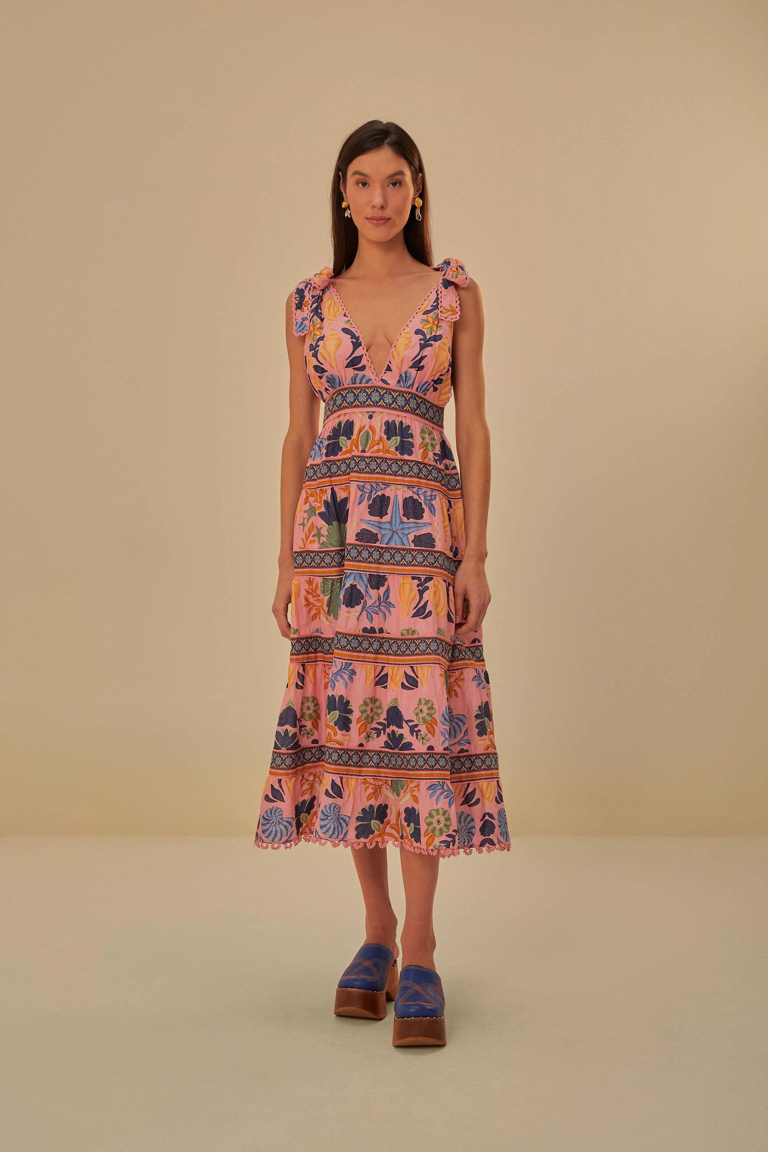 Seashell Tapestry Pink Midi Dress – FARM Rio