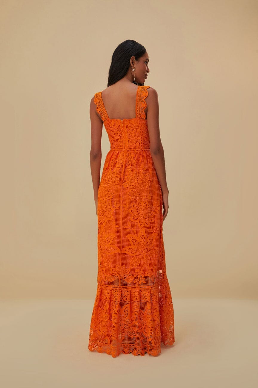 Orange Guipure Sleeveless Maxi Dress