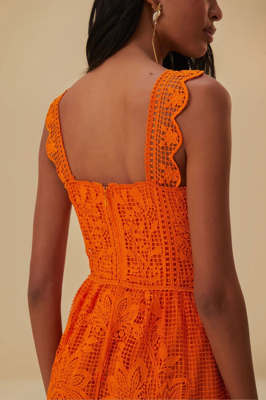 Orange Guipure Sleeveless Maxi Dress