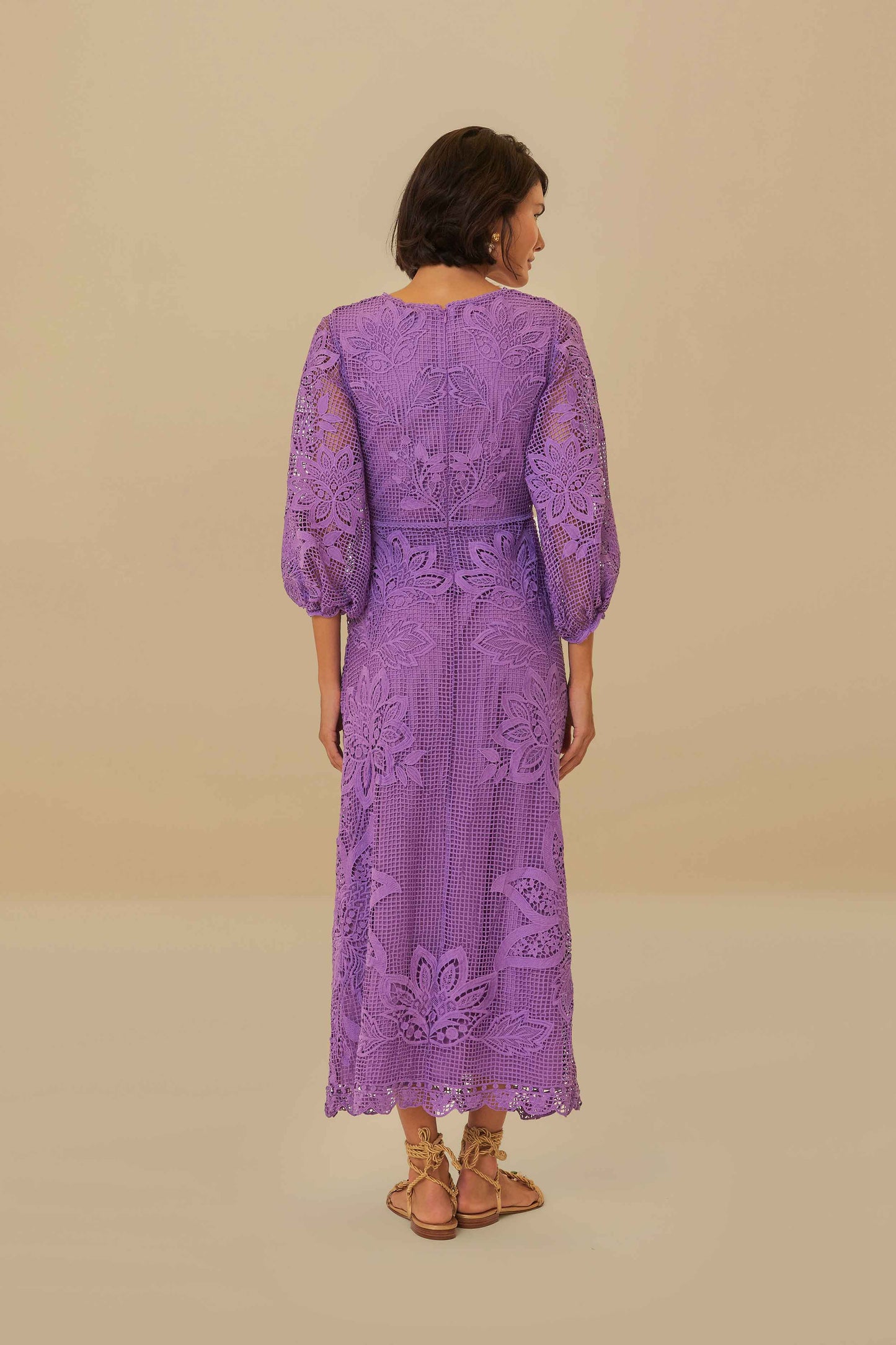 Lilac Guipure Cut-Out Midi Dress