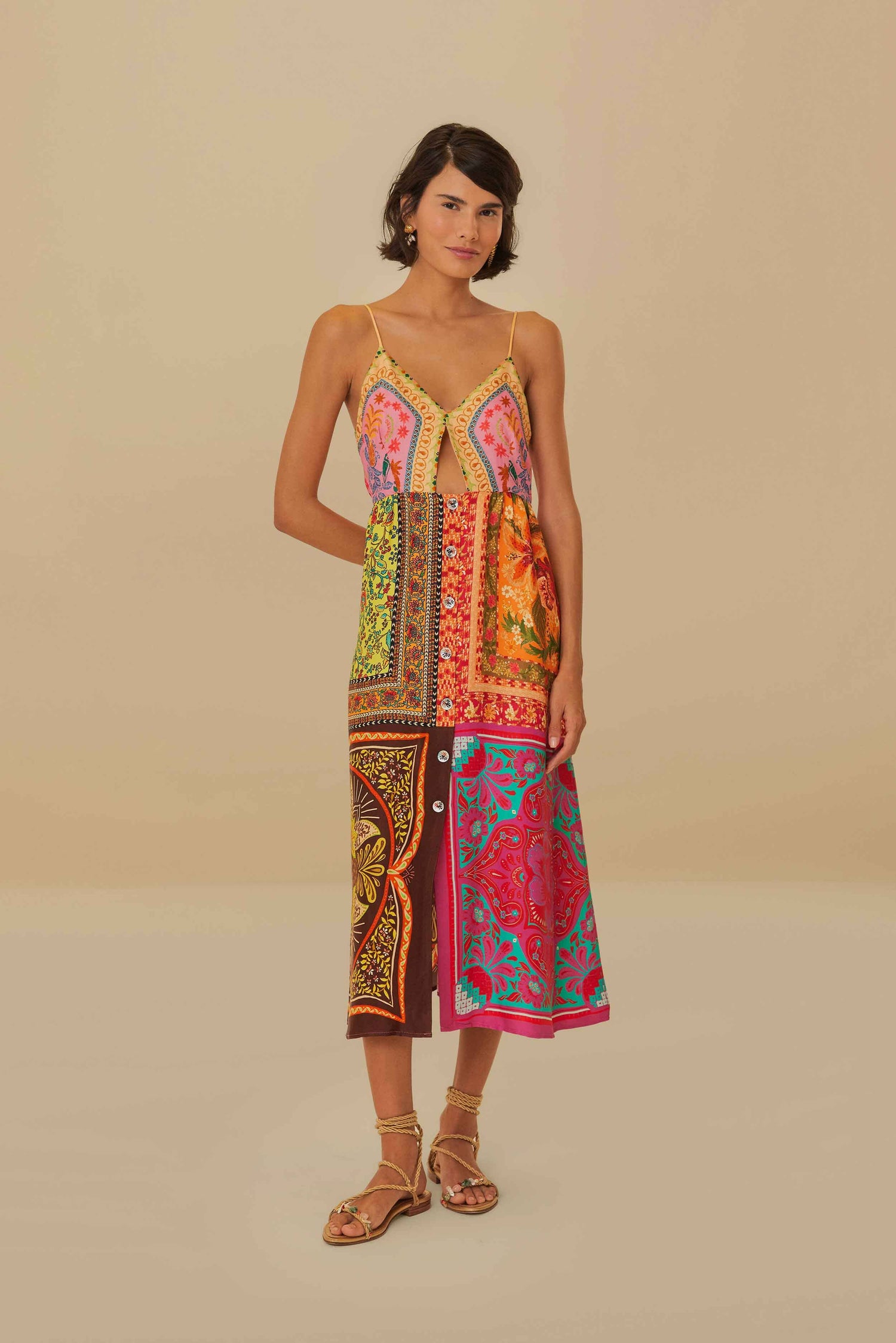 multicolor latin trip scarves organic cotton midi dress Multicolor Latin Trip Scarves Midi Dress FARM Rio