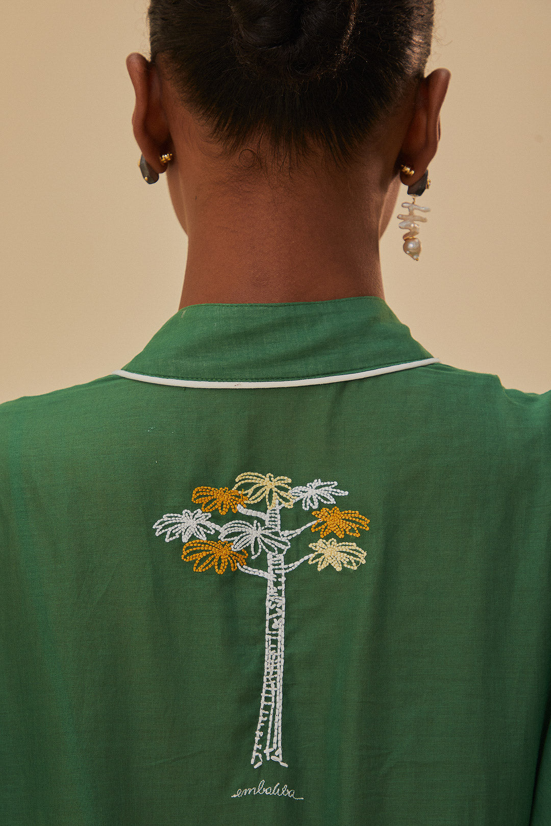 Embroidered Trees Short Sleeve Midi Dress
