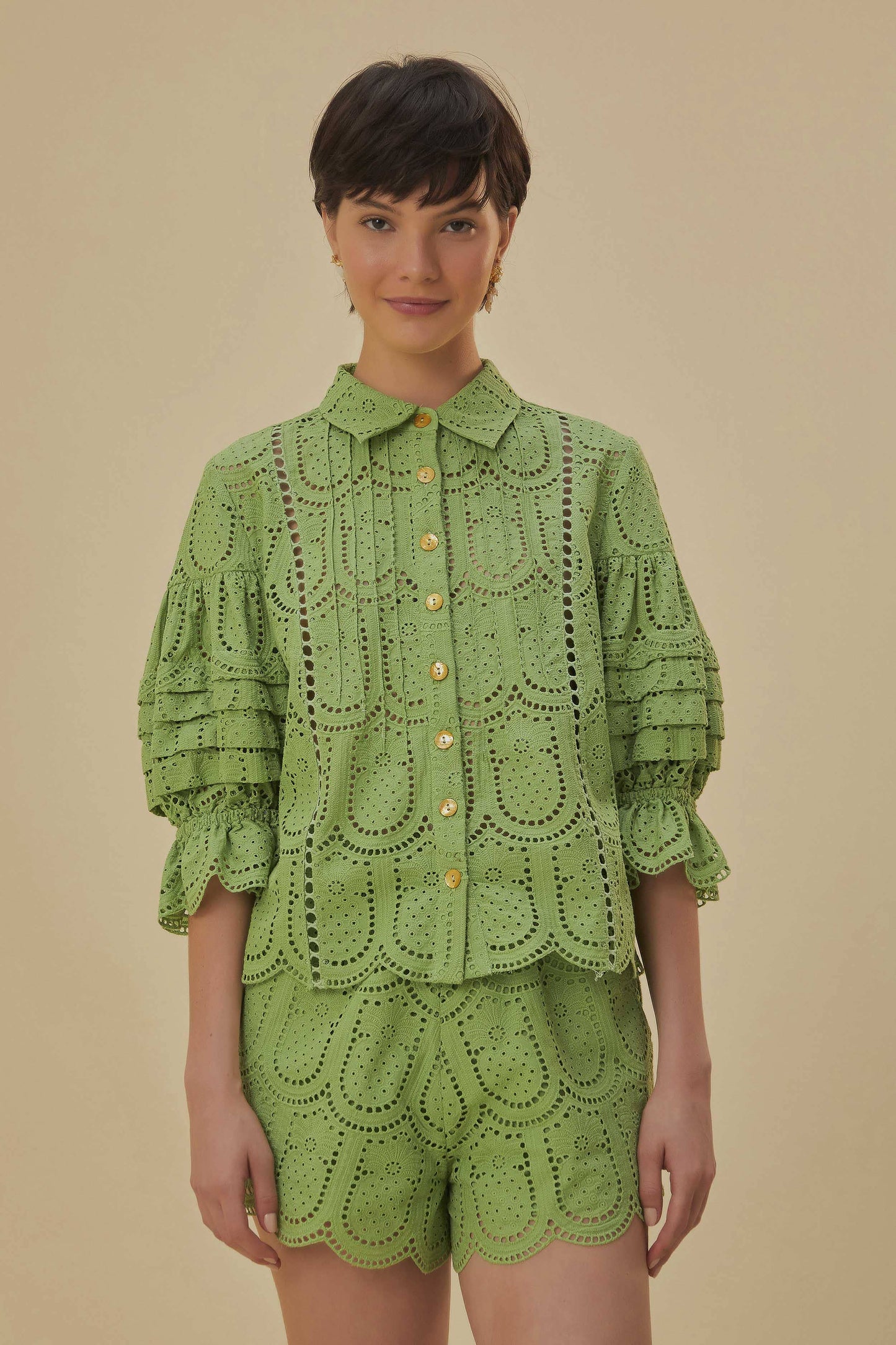 Green Pineapple Eyelet Blouse