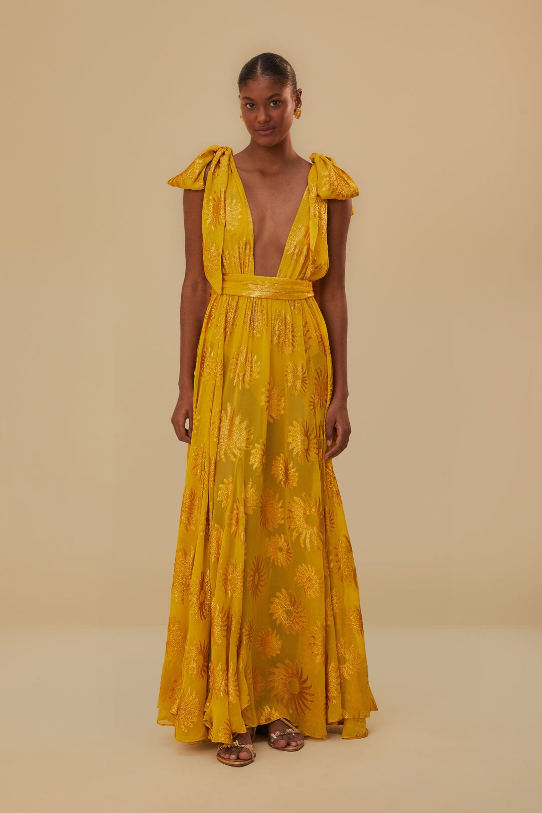 Yellow Gold Sun Jacquard Maxi Dress