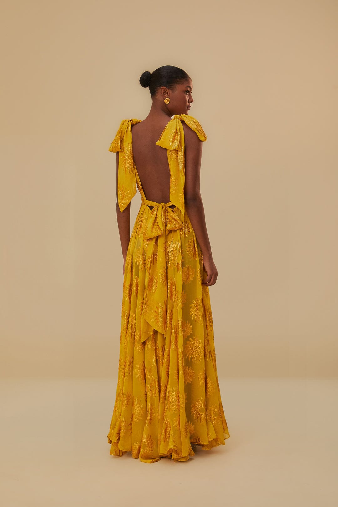 Yellow Gold Sun Jacquard Maxi Dress
