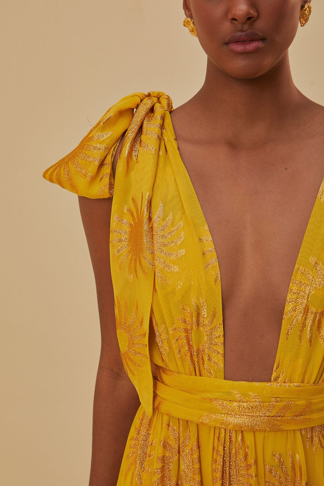 Yellow Gold Sun Jacquard Maxi Dress