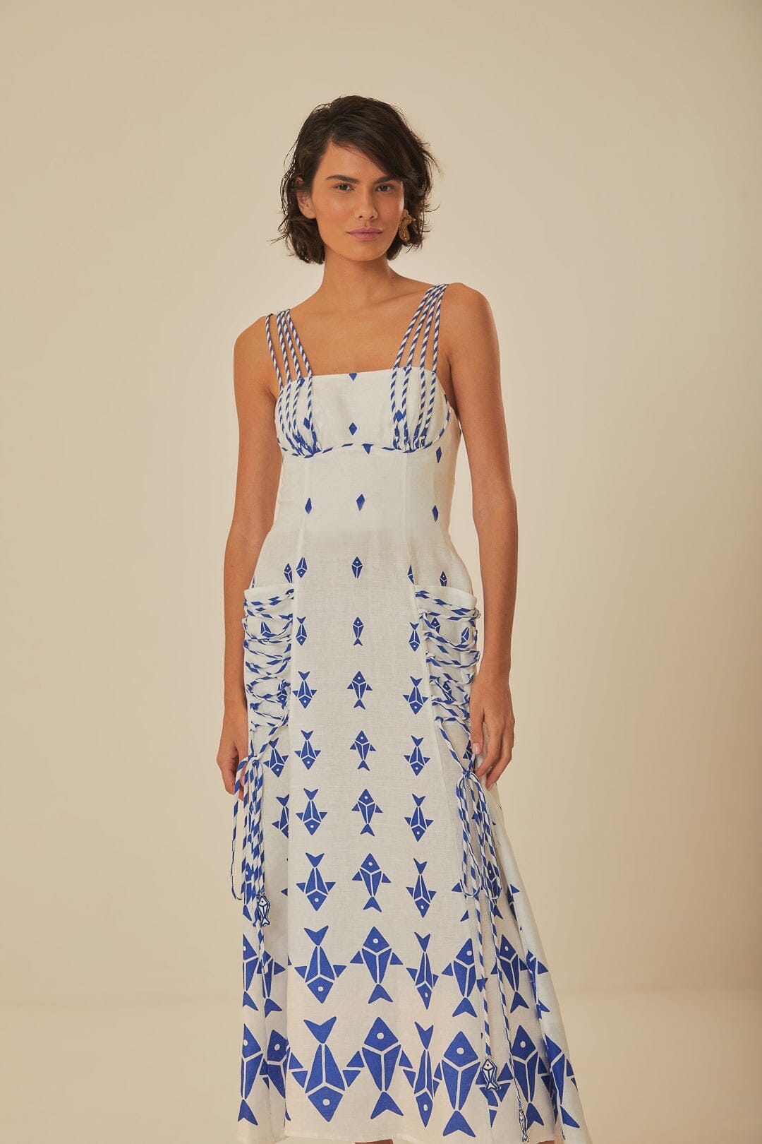 Off-White Graphic Fishes Euroflaxâ„¢ Premium Linen Maxi Dress