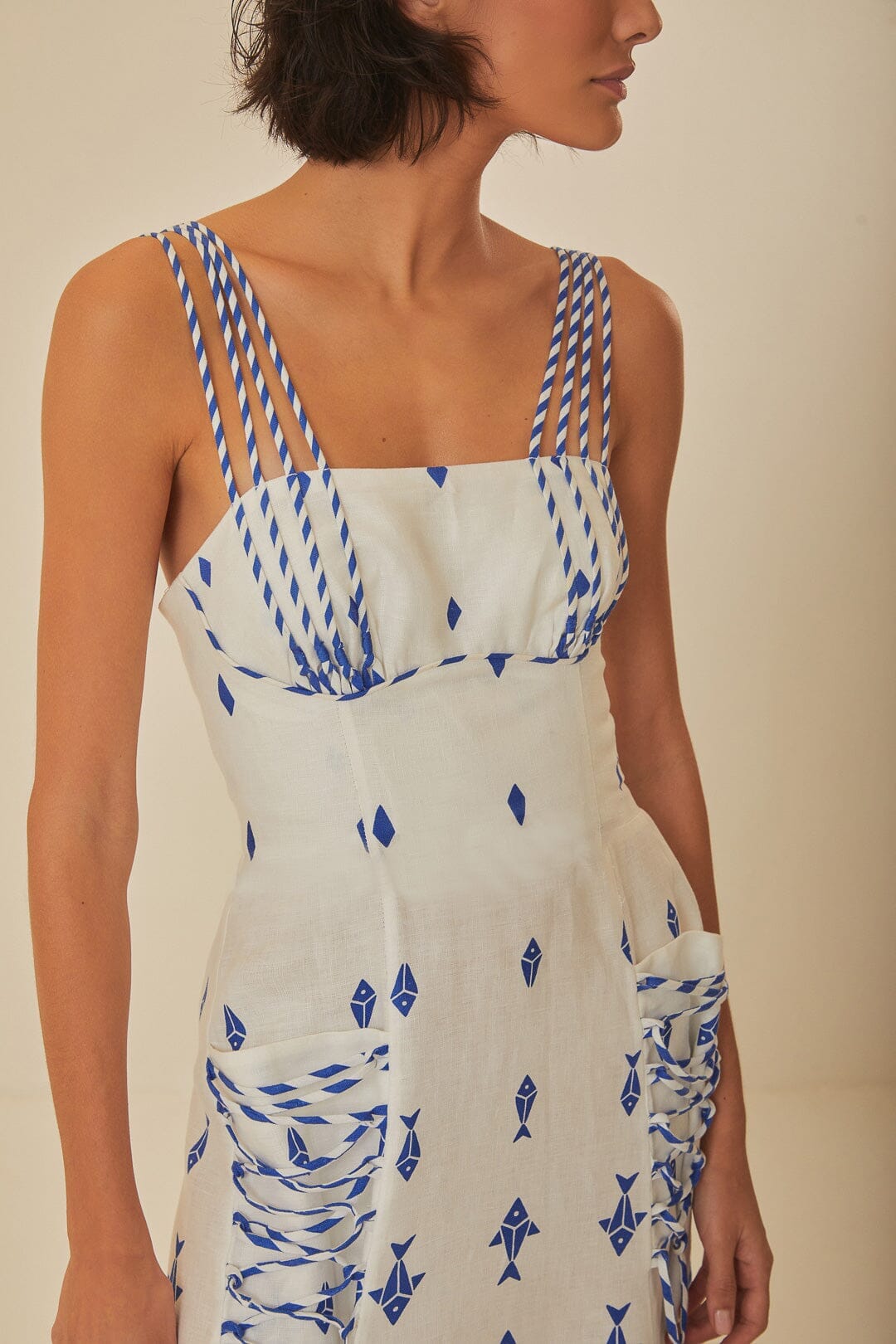 Off-White Graphic Fishes Euroflaxâ„¢ Premium Linen Maxi Dress